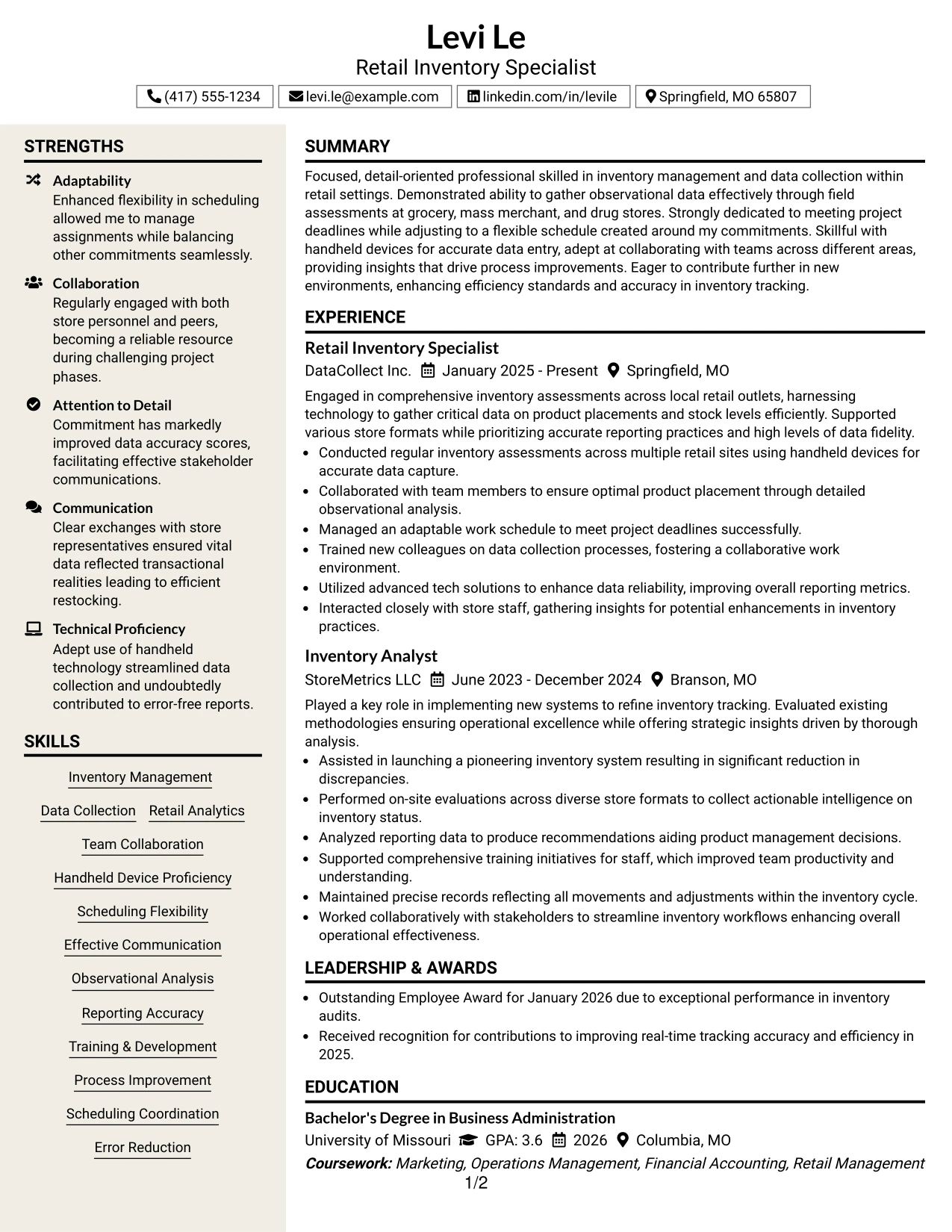 Resume Example Page 1