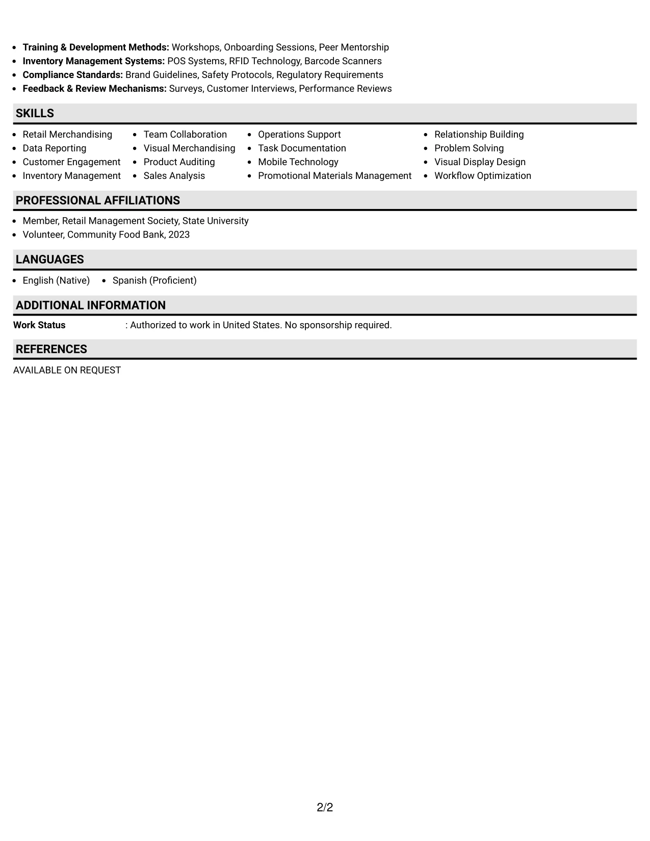 Resume Example Page 2