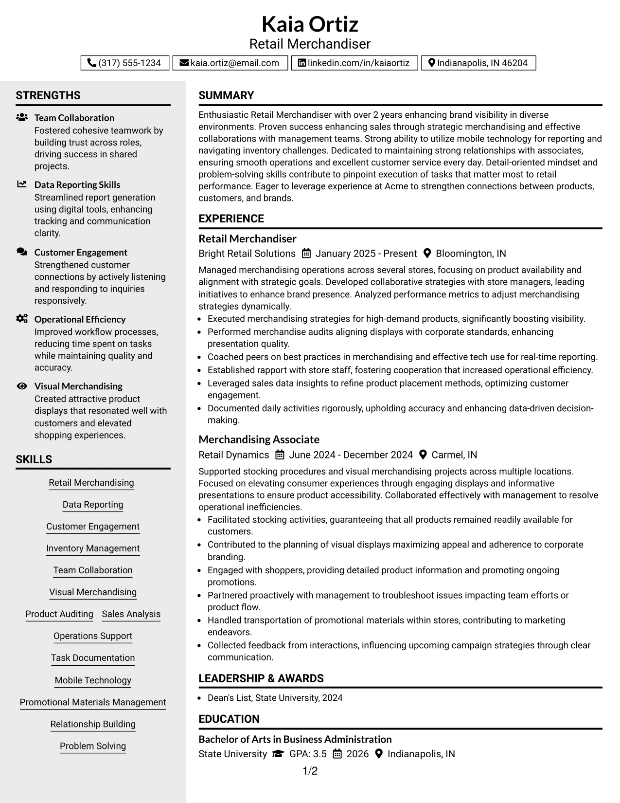 Resume Example Page 1