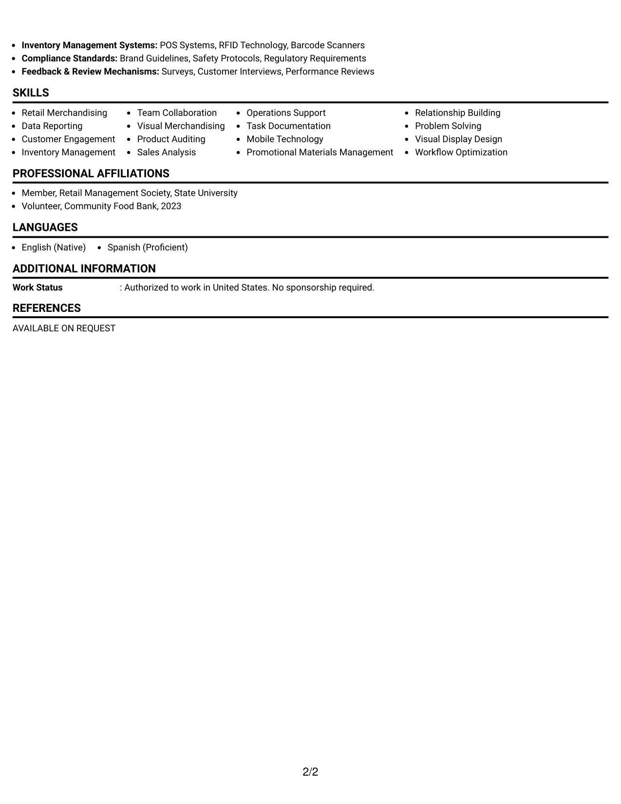 Resume Example Page 2