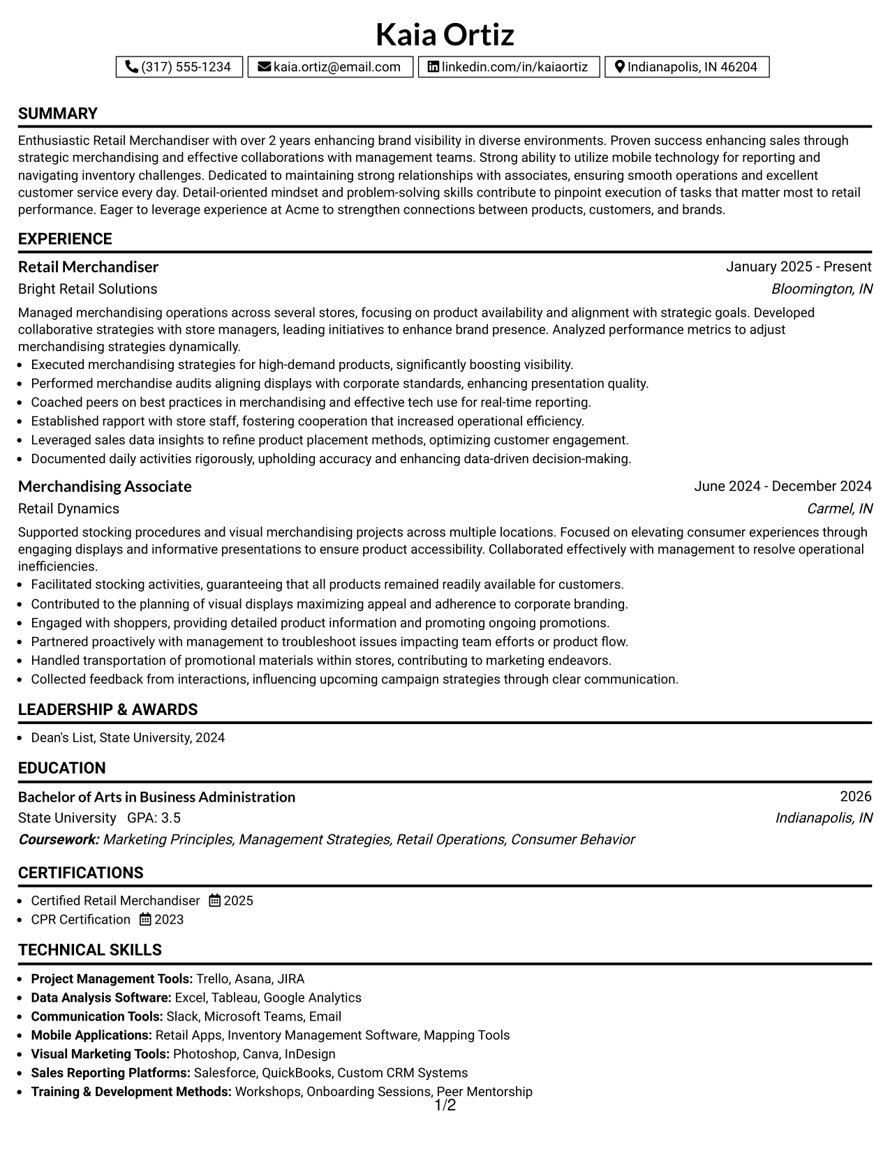 Resume Example Page 1