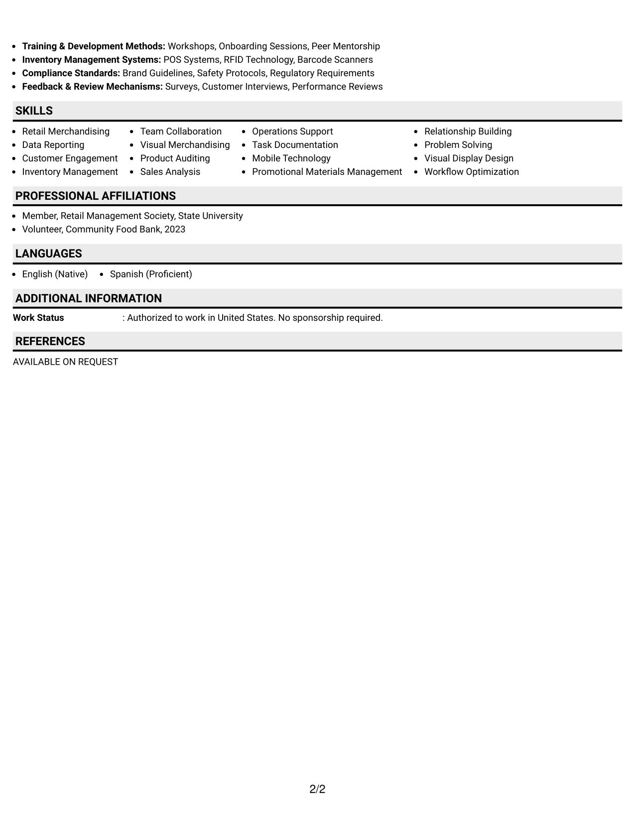 Resume Example Page 2