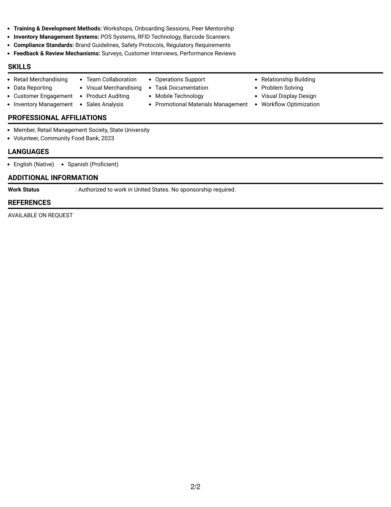 Resume Example Page 2