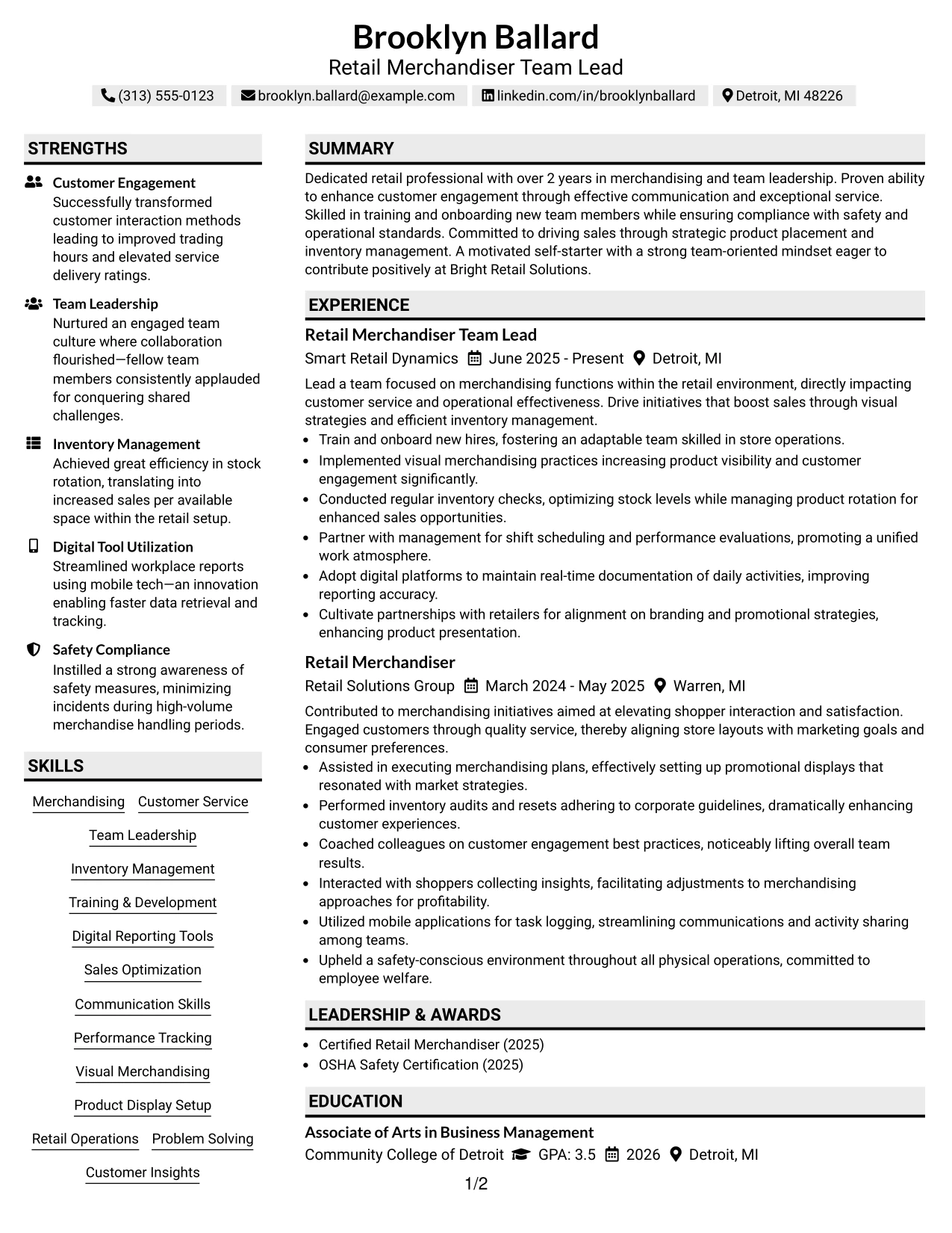 Resume Example Page 1