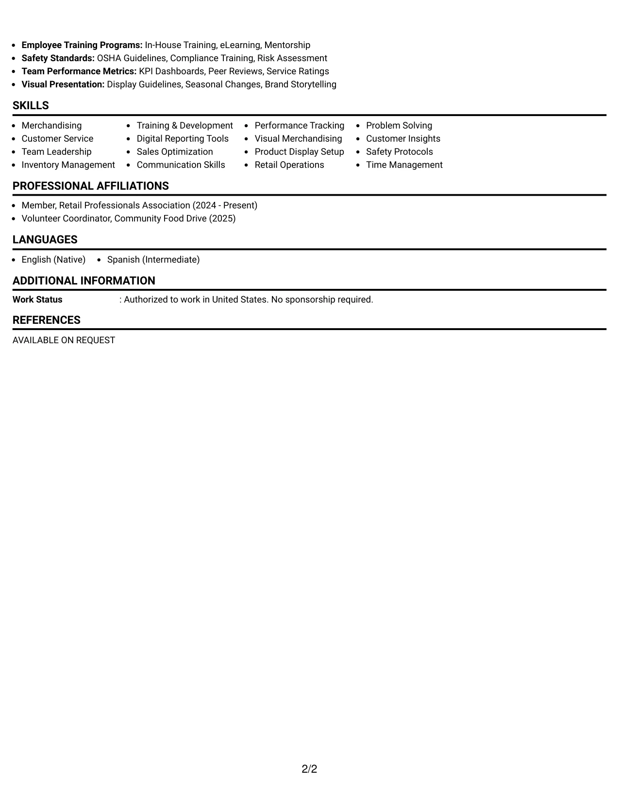 Resume Example Page 2