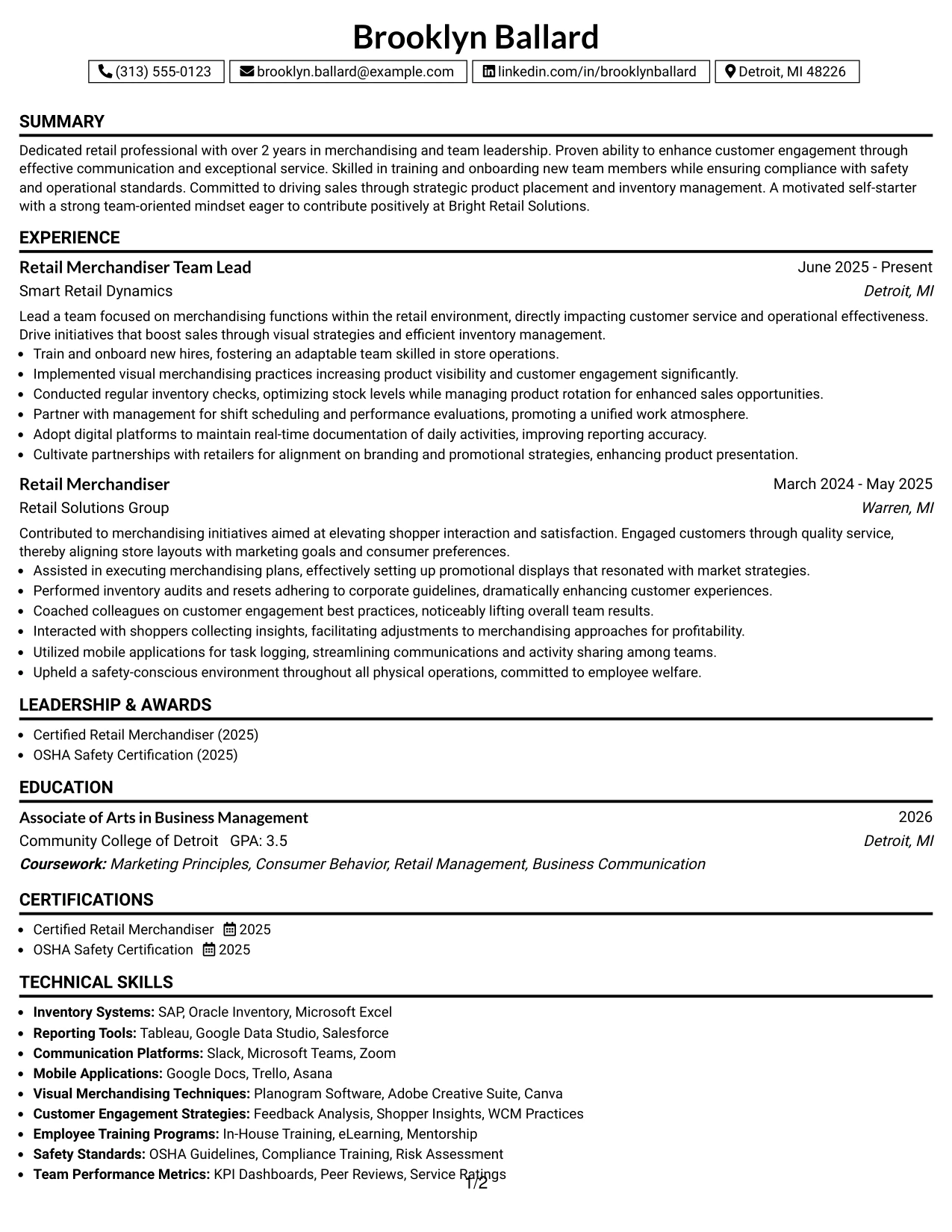 Resume Example Page 1