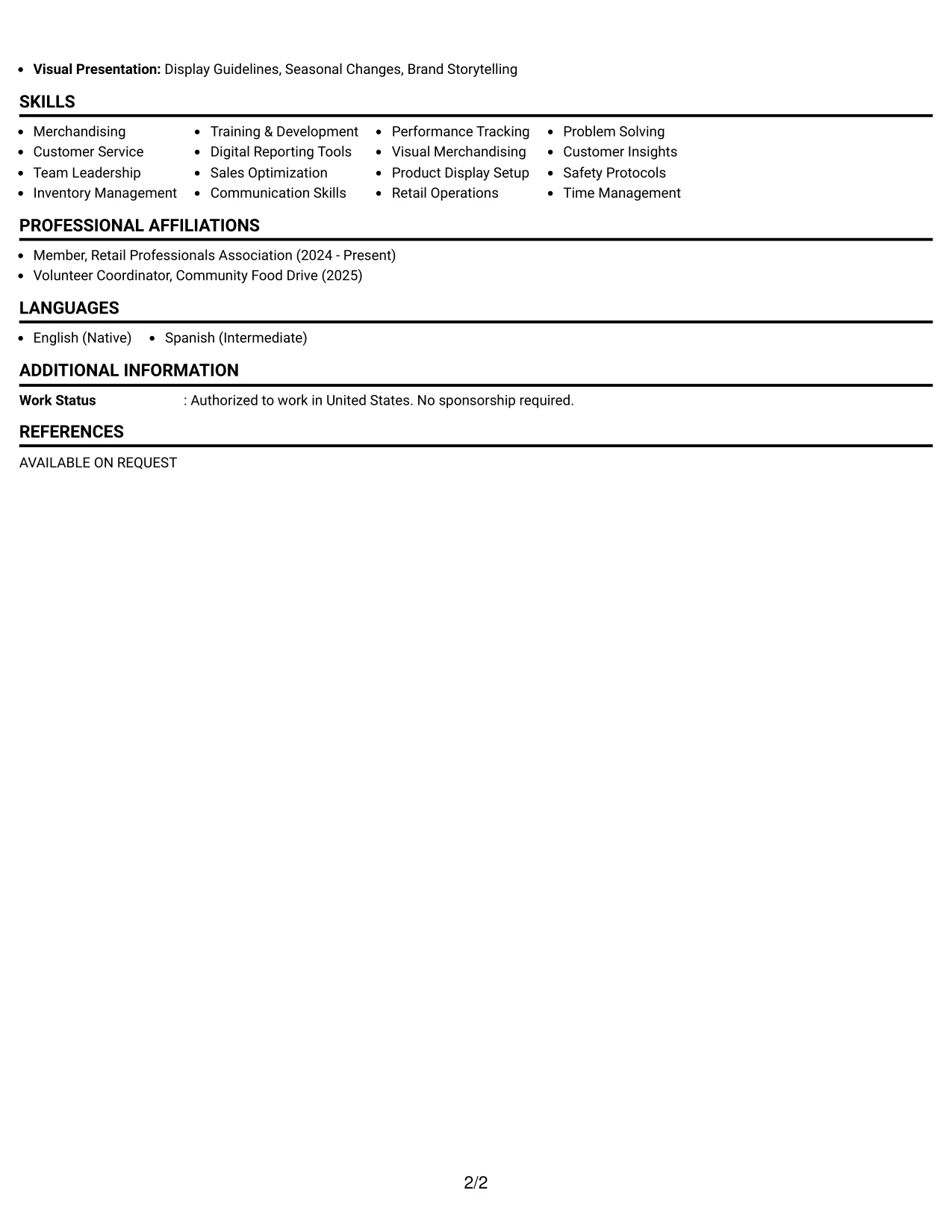 Resume Example Page 2