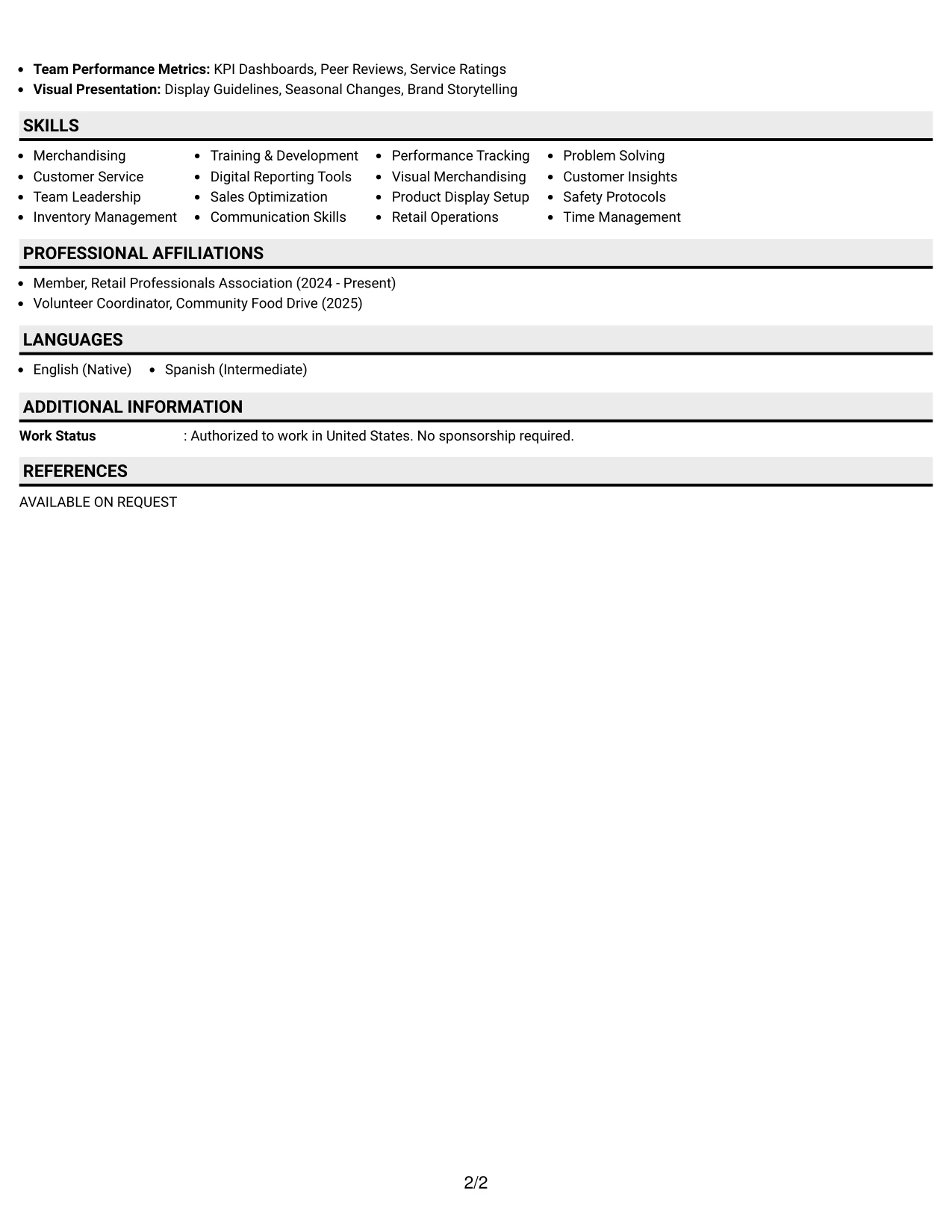 Resume Example Page 2