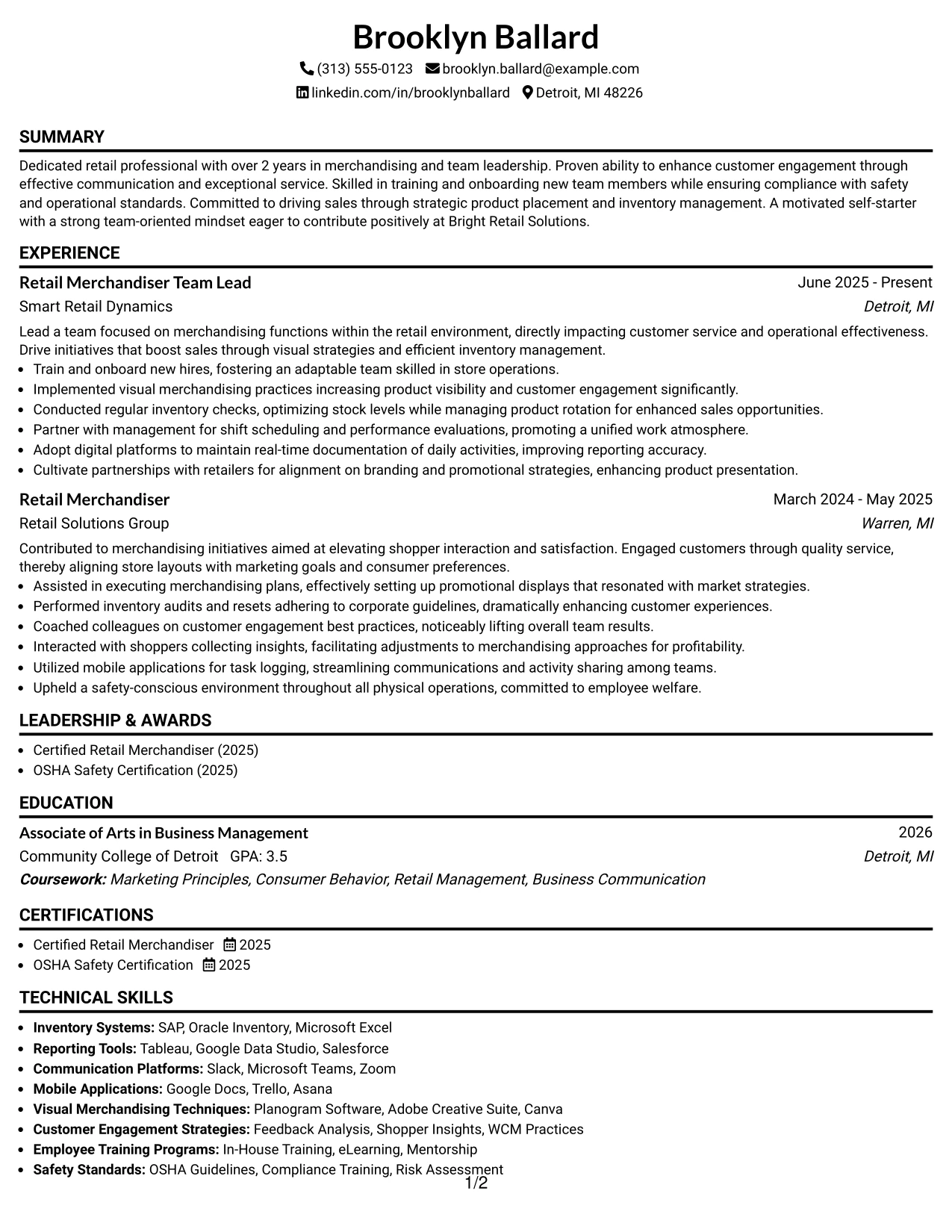Resume Example Page 1