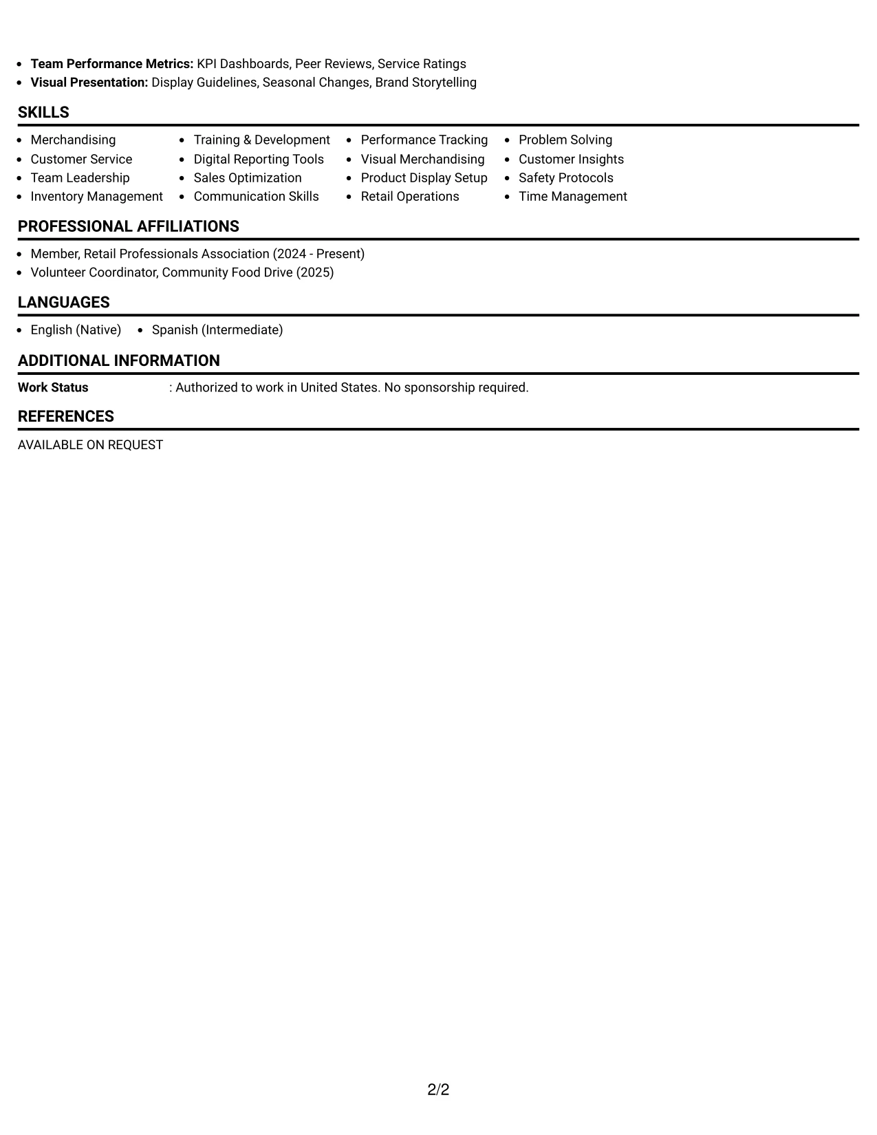 Resume Example Page 2