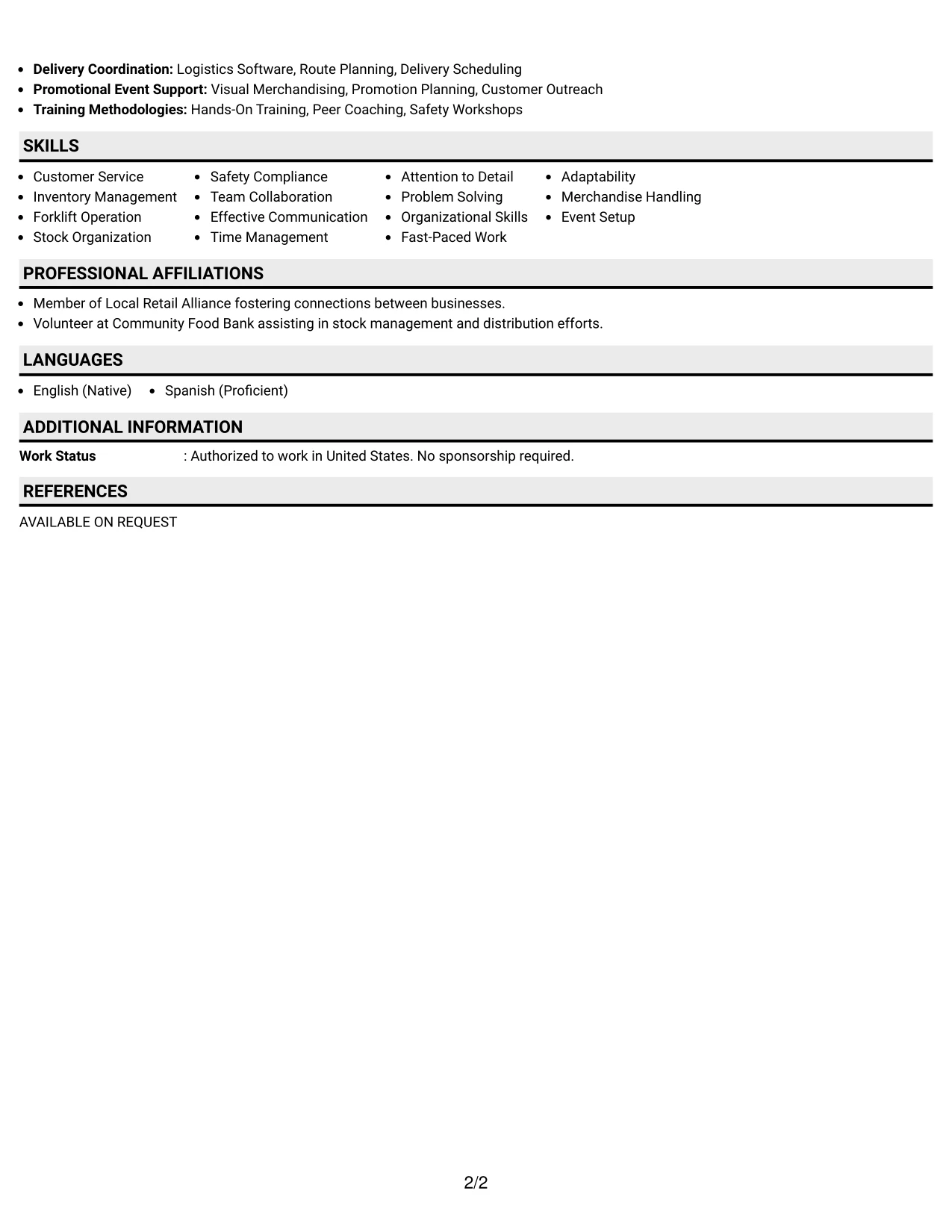 Resume Example Page 2