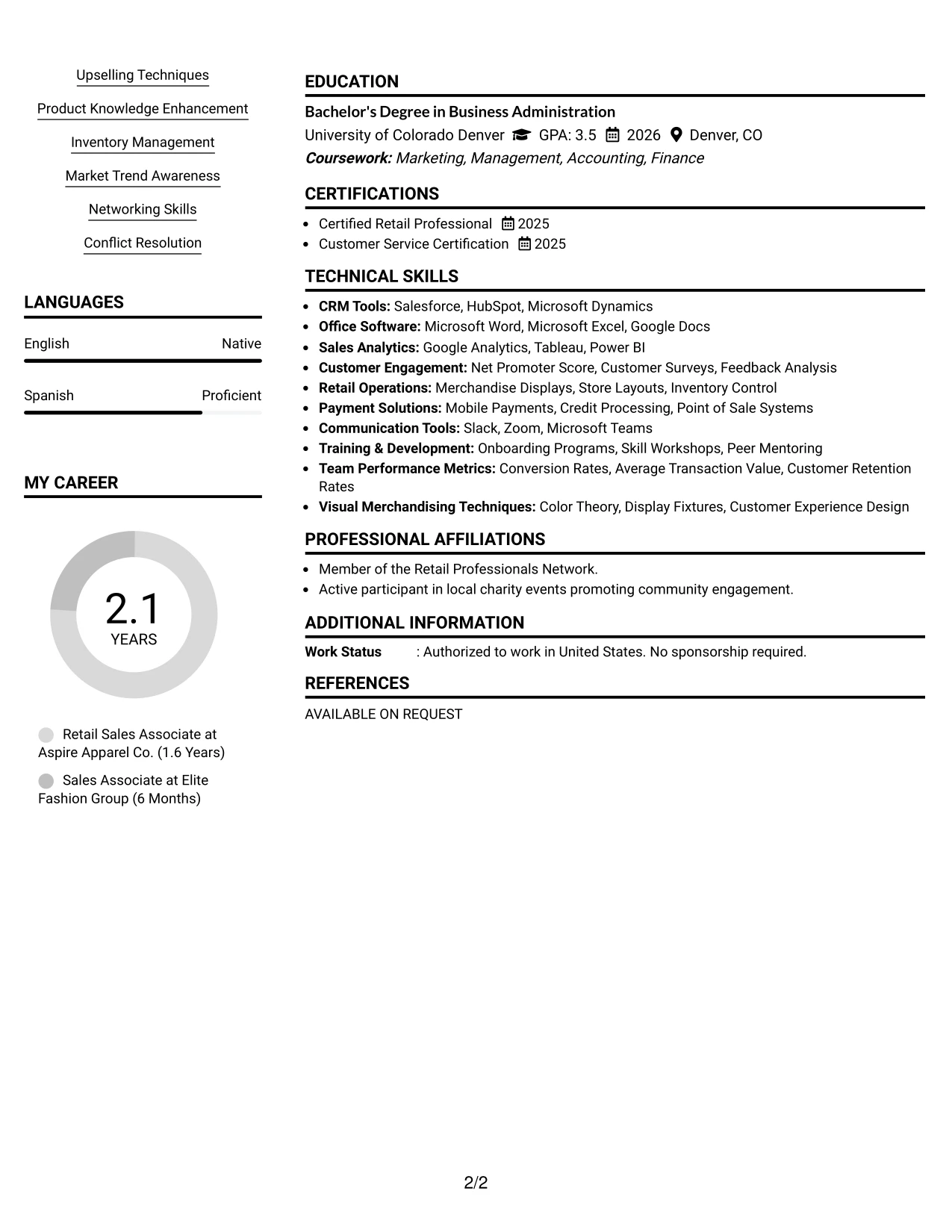 Resume Example Page 2