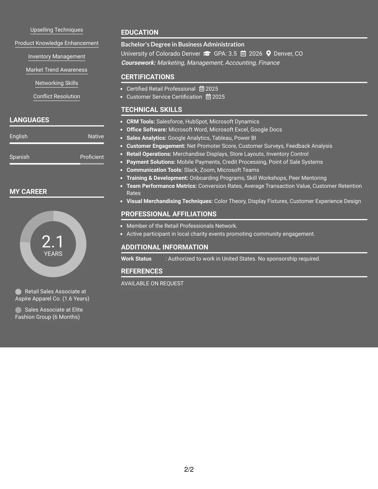 Resume Example Page 2