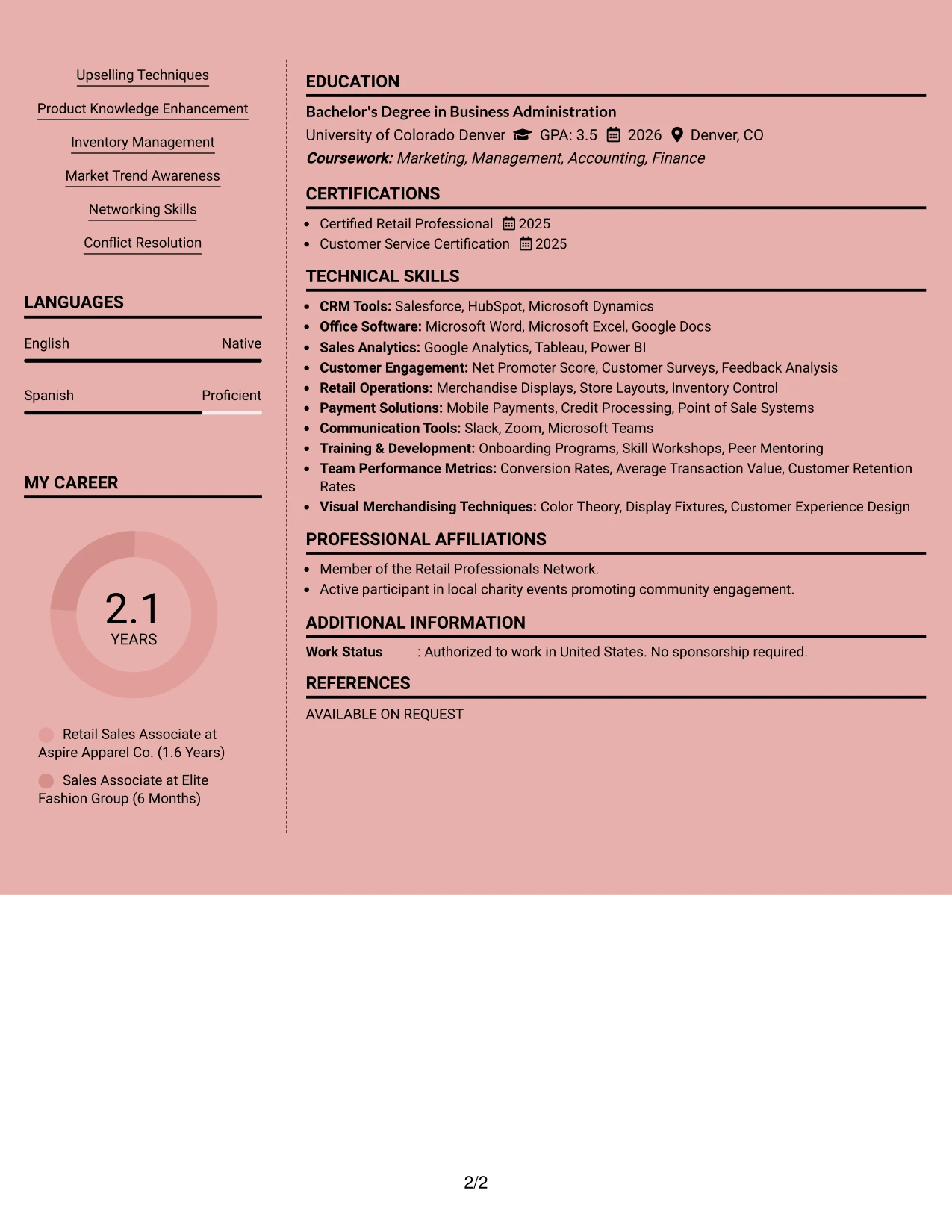 Resume Example Page 2