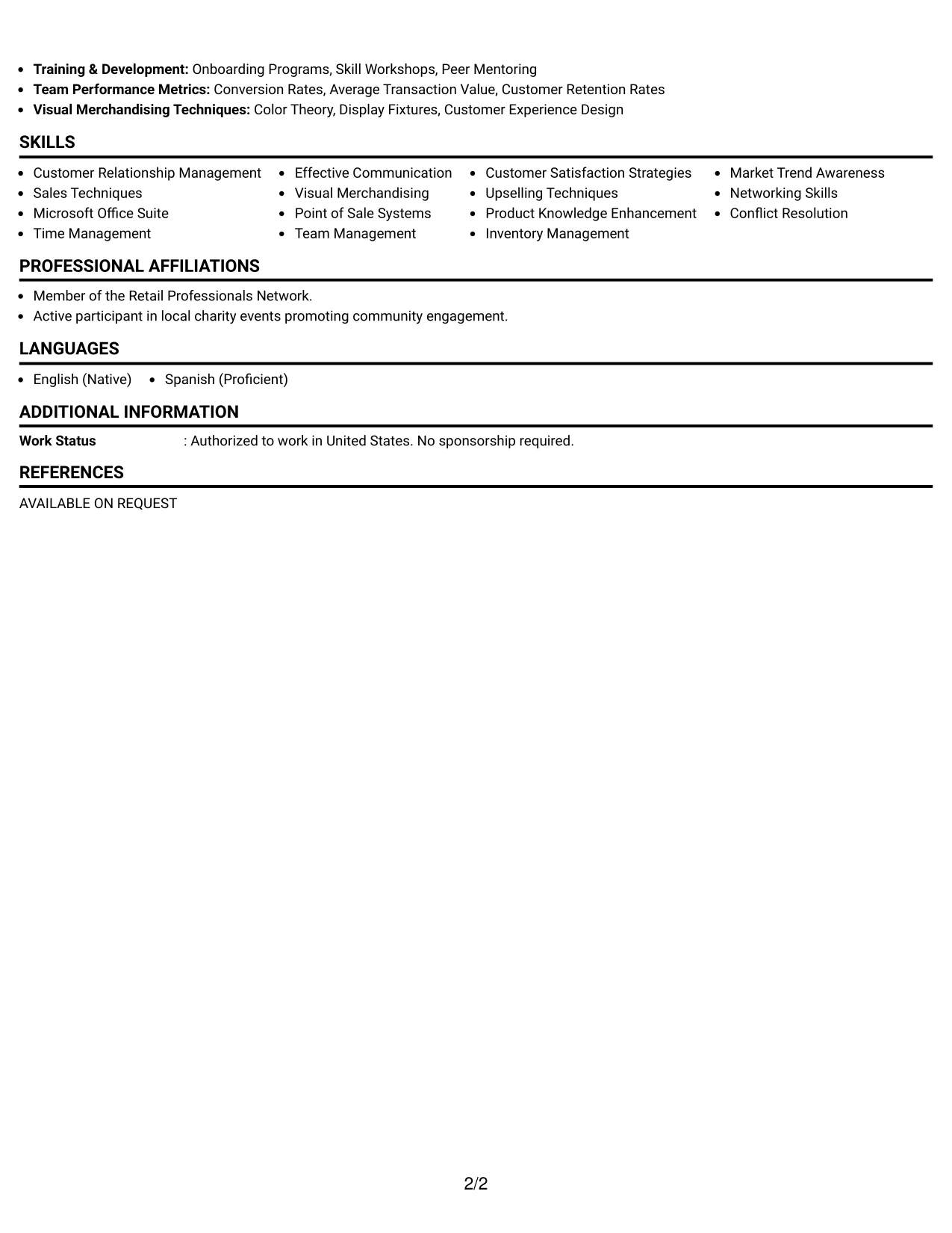 Resume Example Page 2