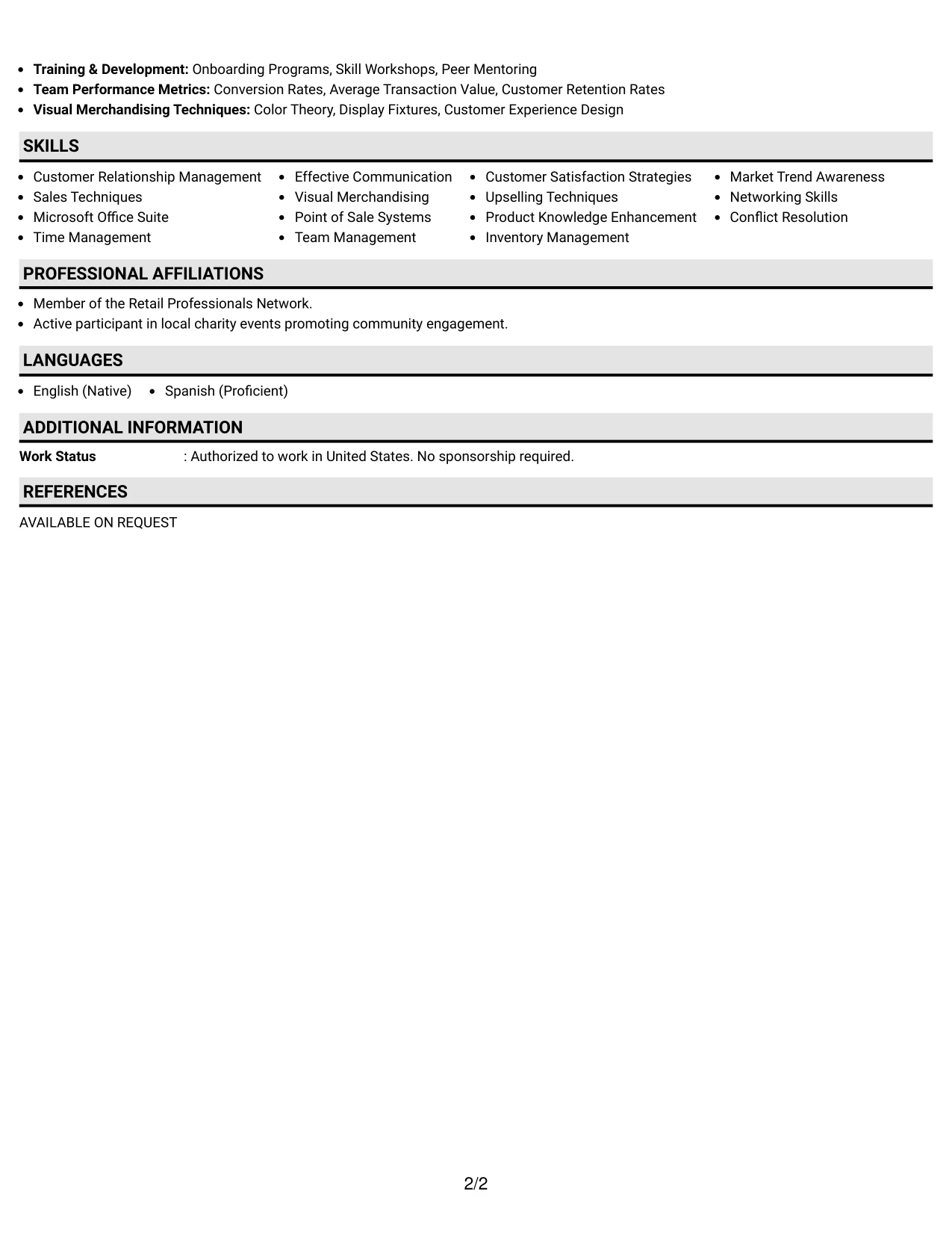 Resume Example Page 2