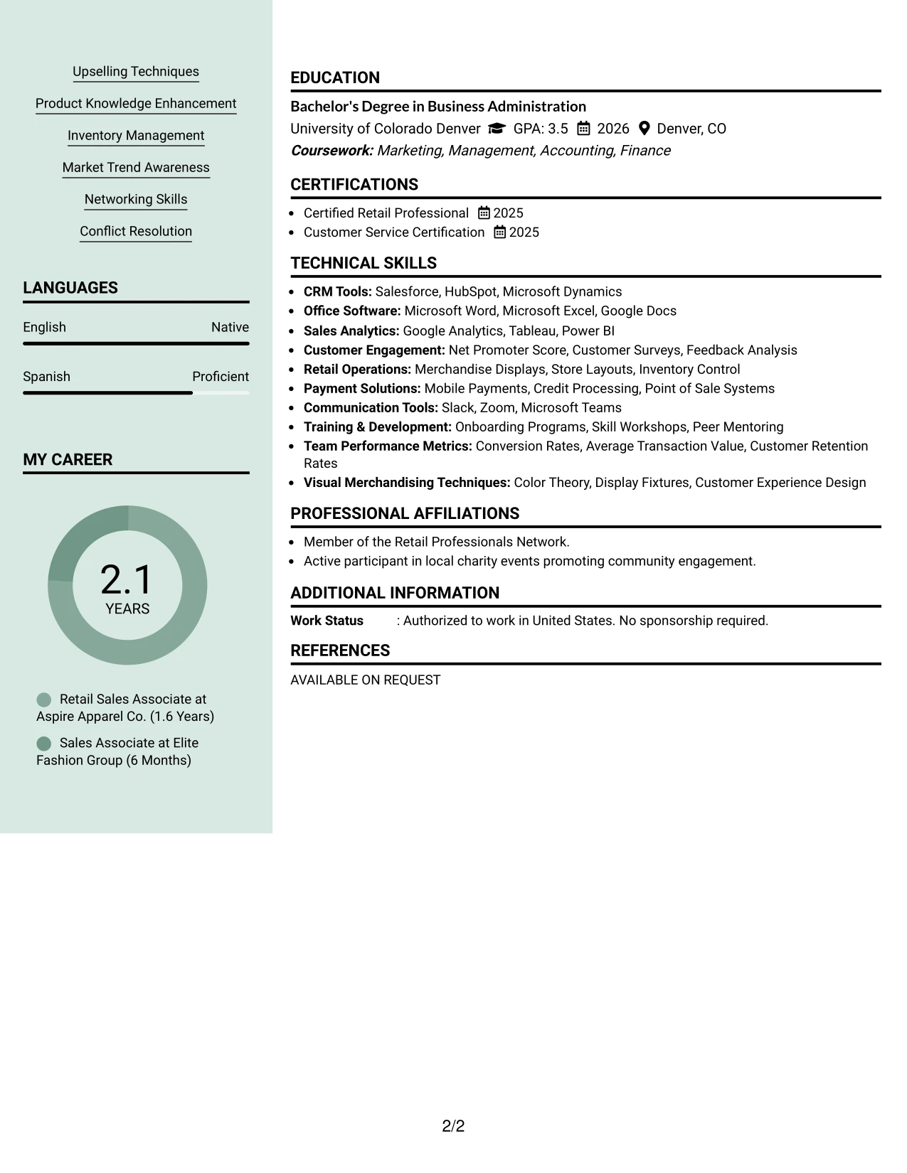 Resume Example Page 2