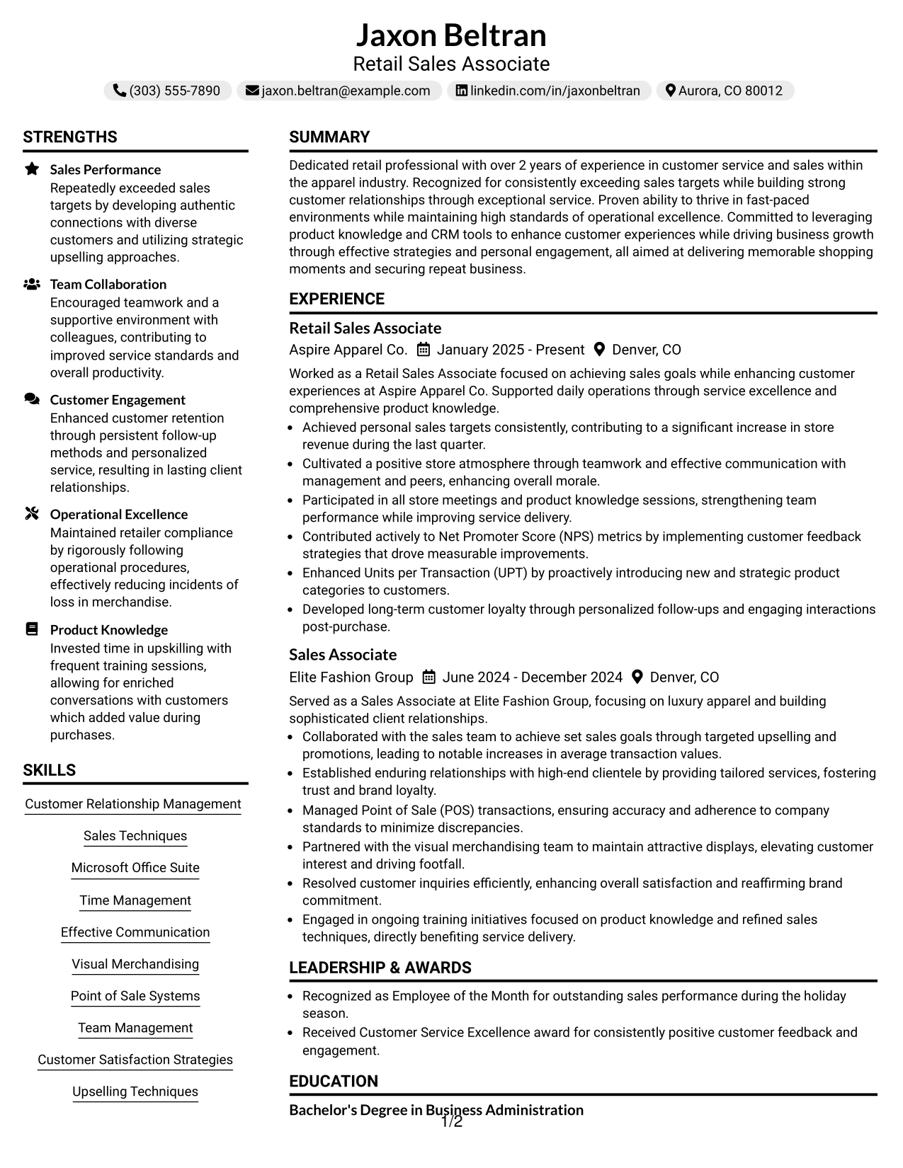 Resume Example Page 1