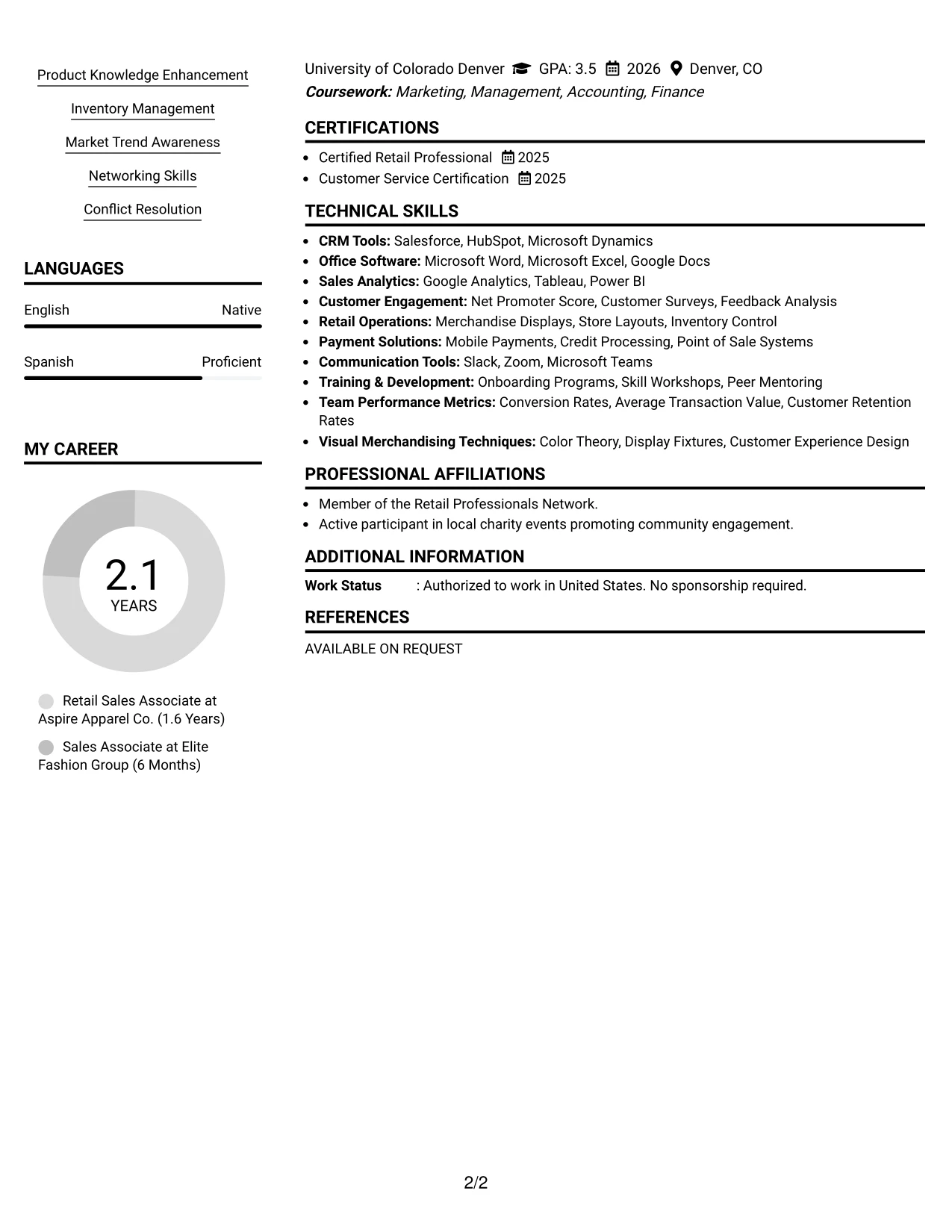 Resume Example Page 2