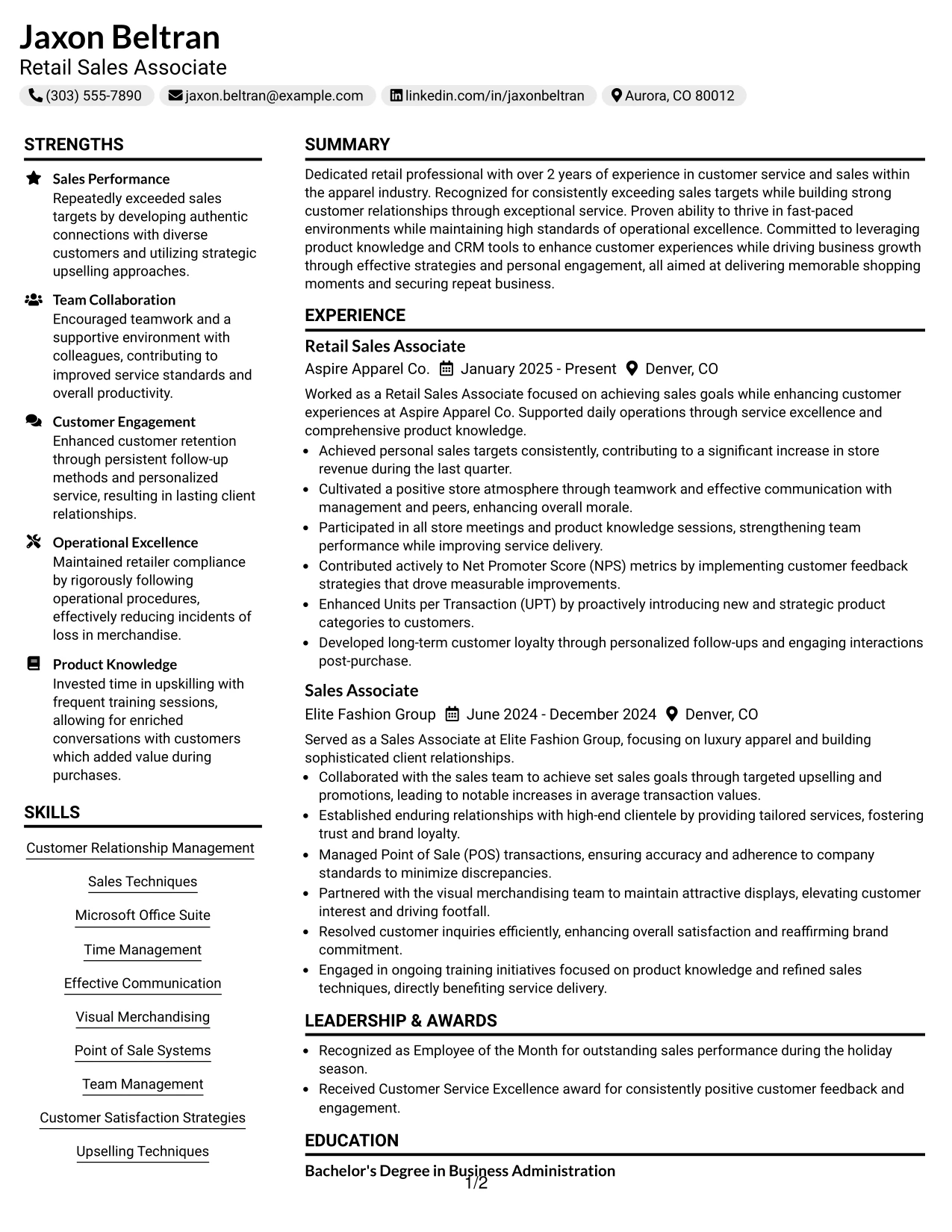 Resume Example Page 1