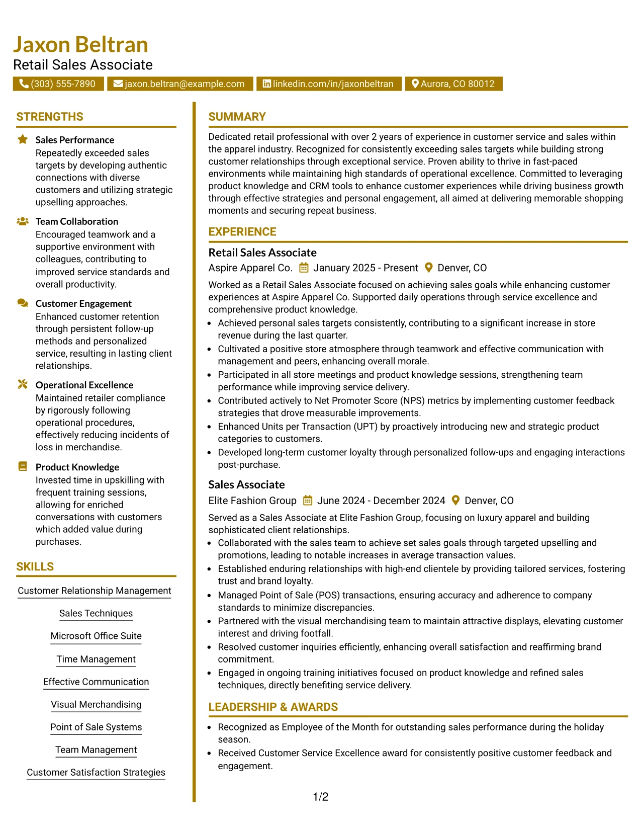 Resume Example Page 1