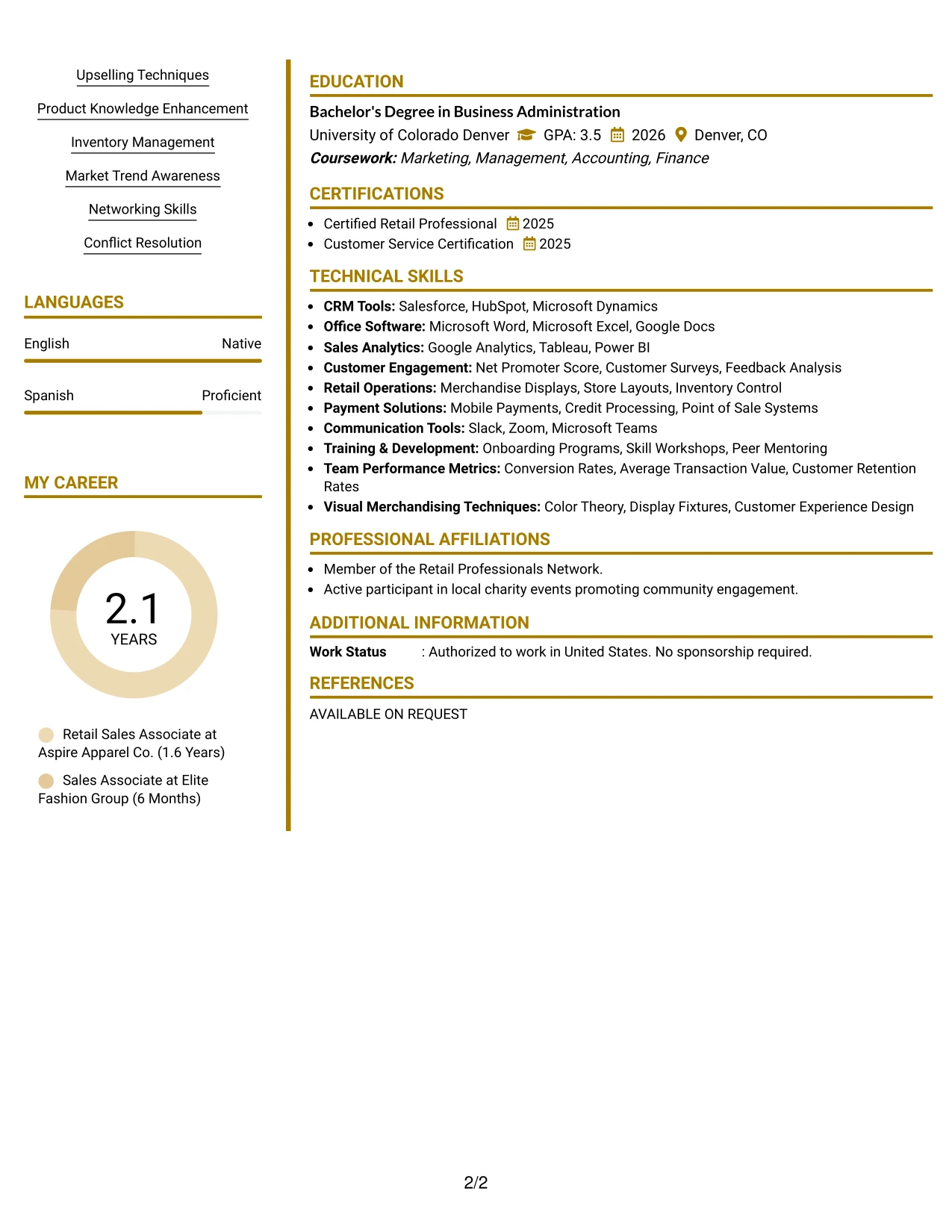 Resume Example Page 2