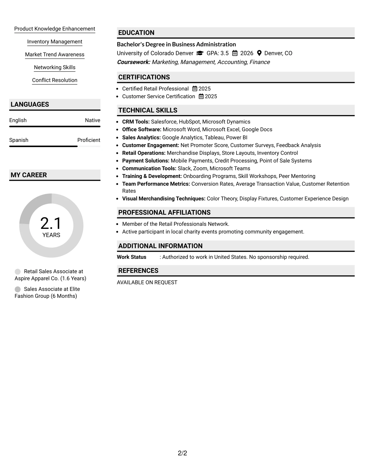 Resume Example Page 2