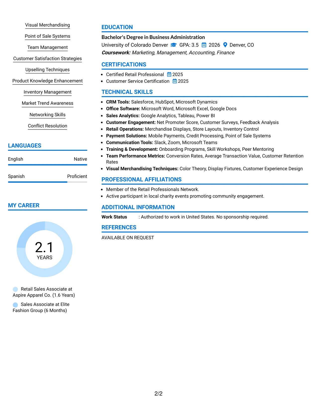 Resume Example Page 2