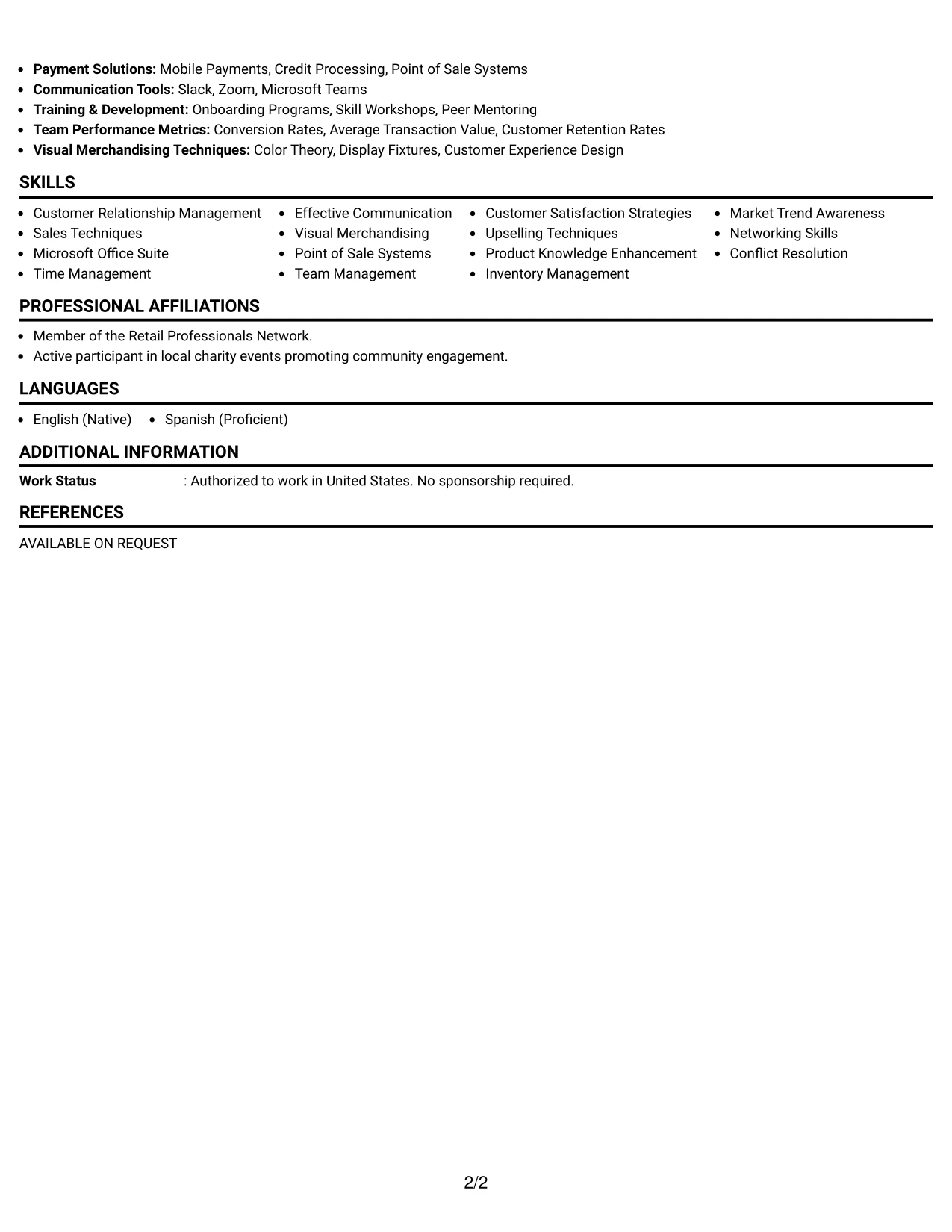 Resume Example Page 2