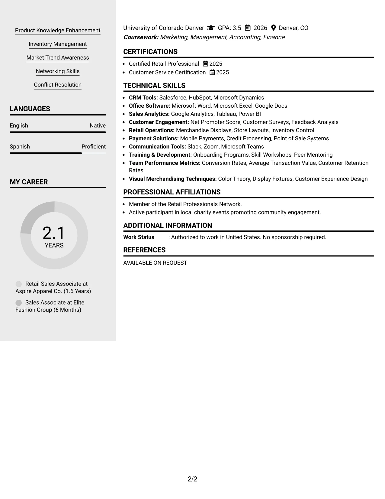 Resume Example Page 2