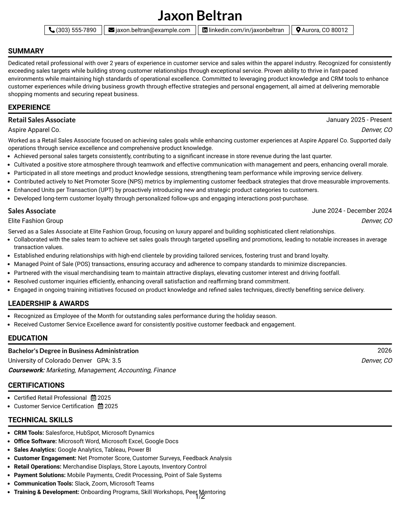 Resume Example Page 1