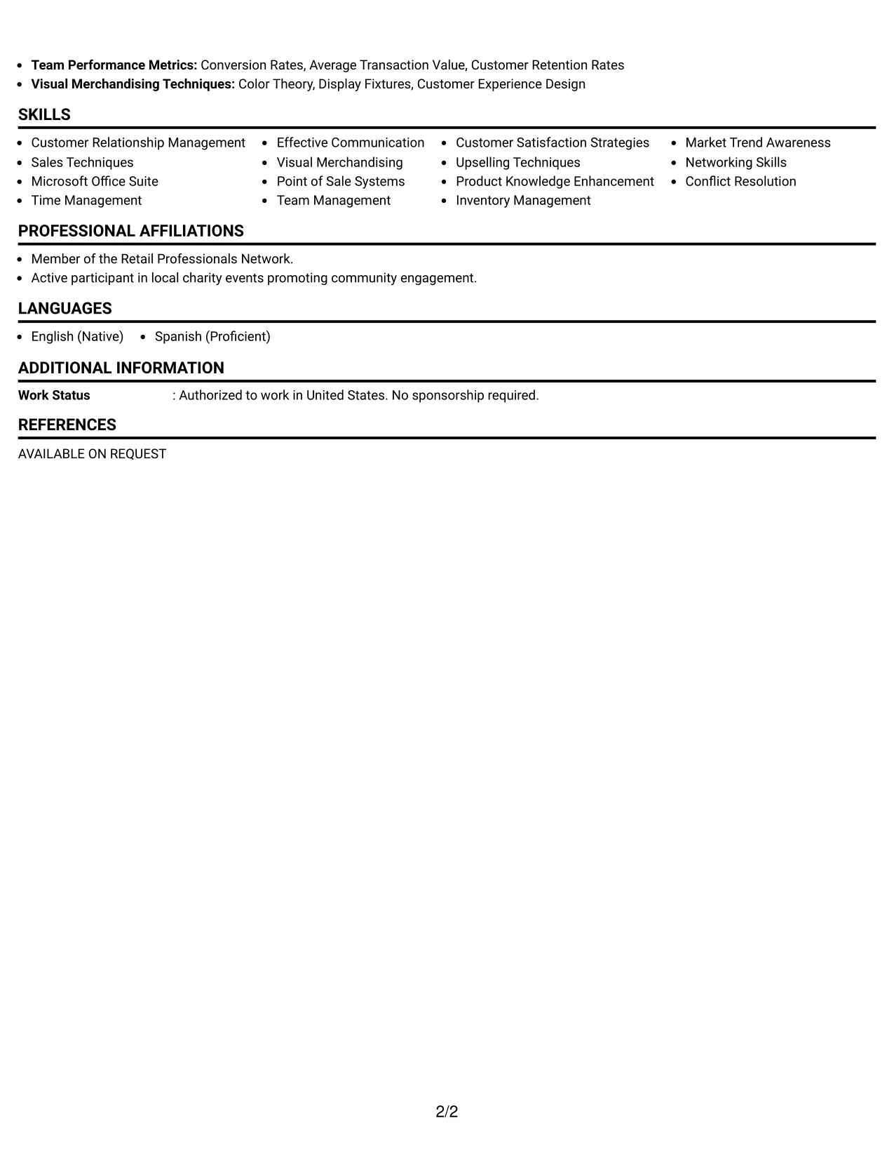 Resume Example Page 2