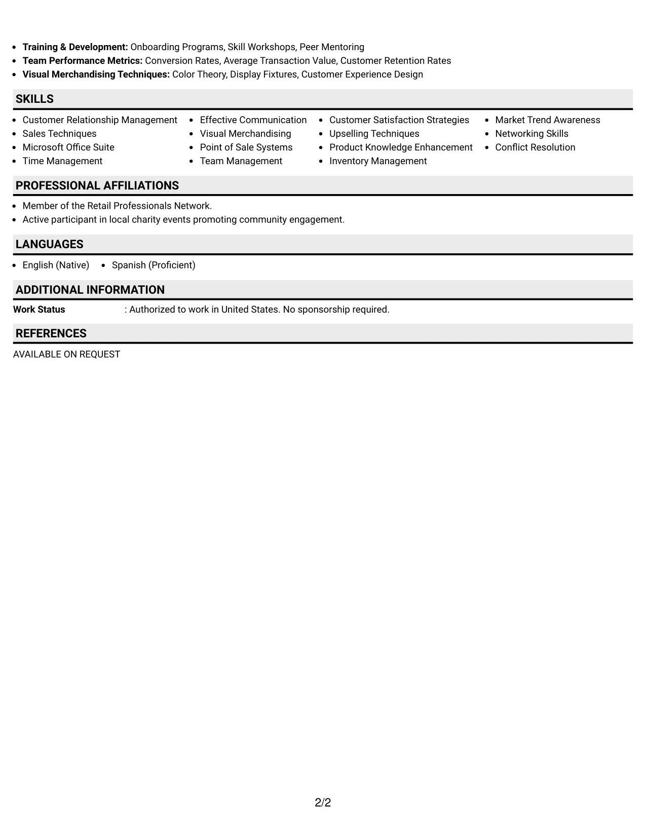 Resume Example Page 2