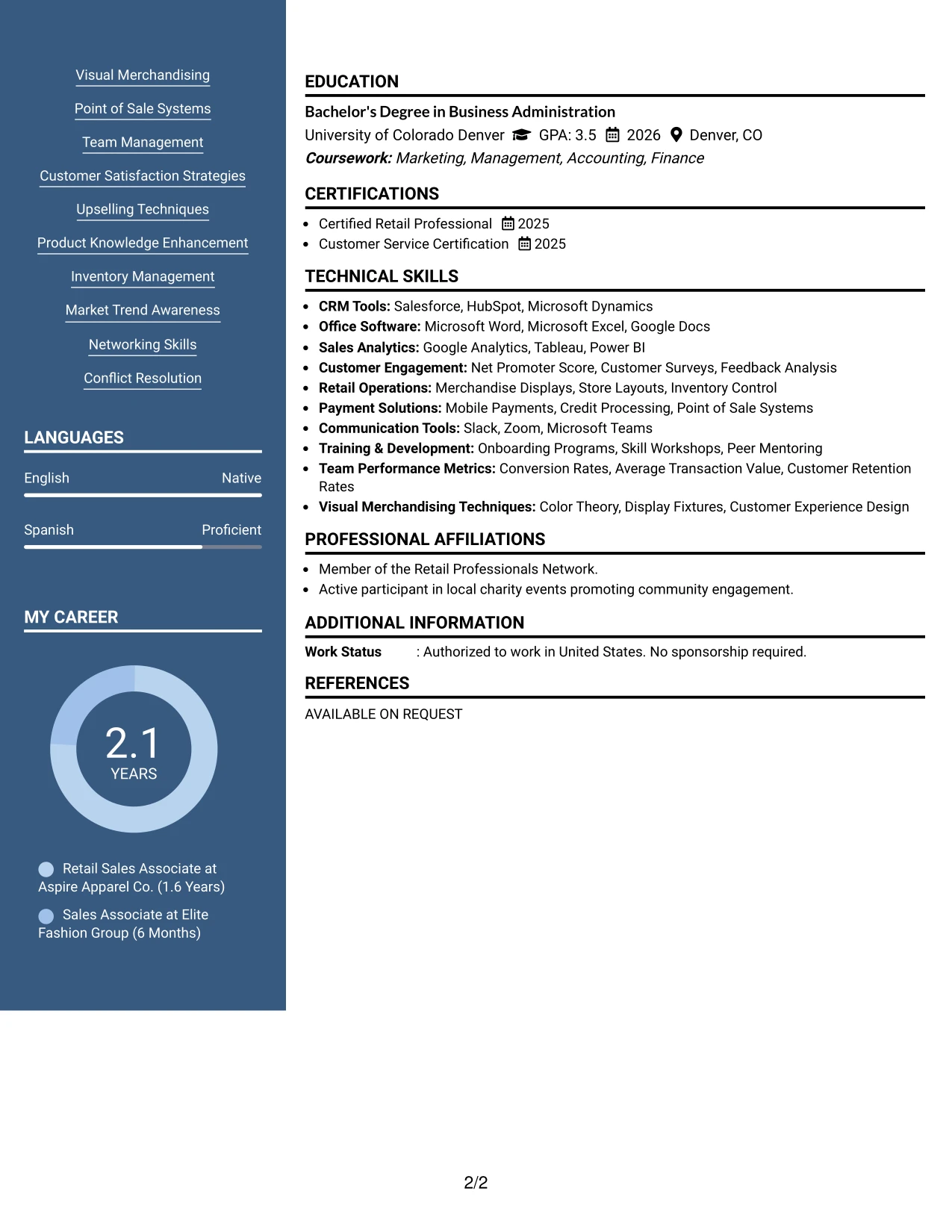 Resume Example Page 2