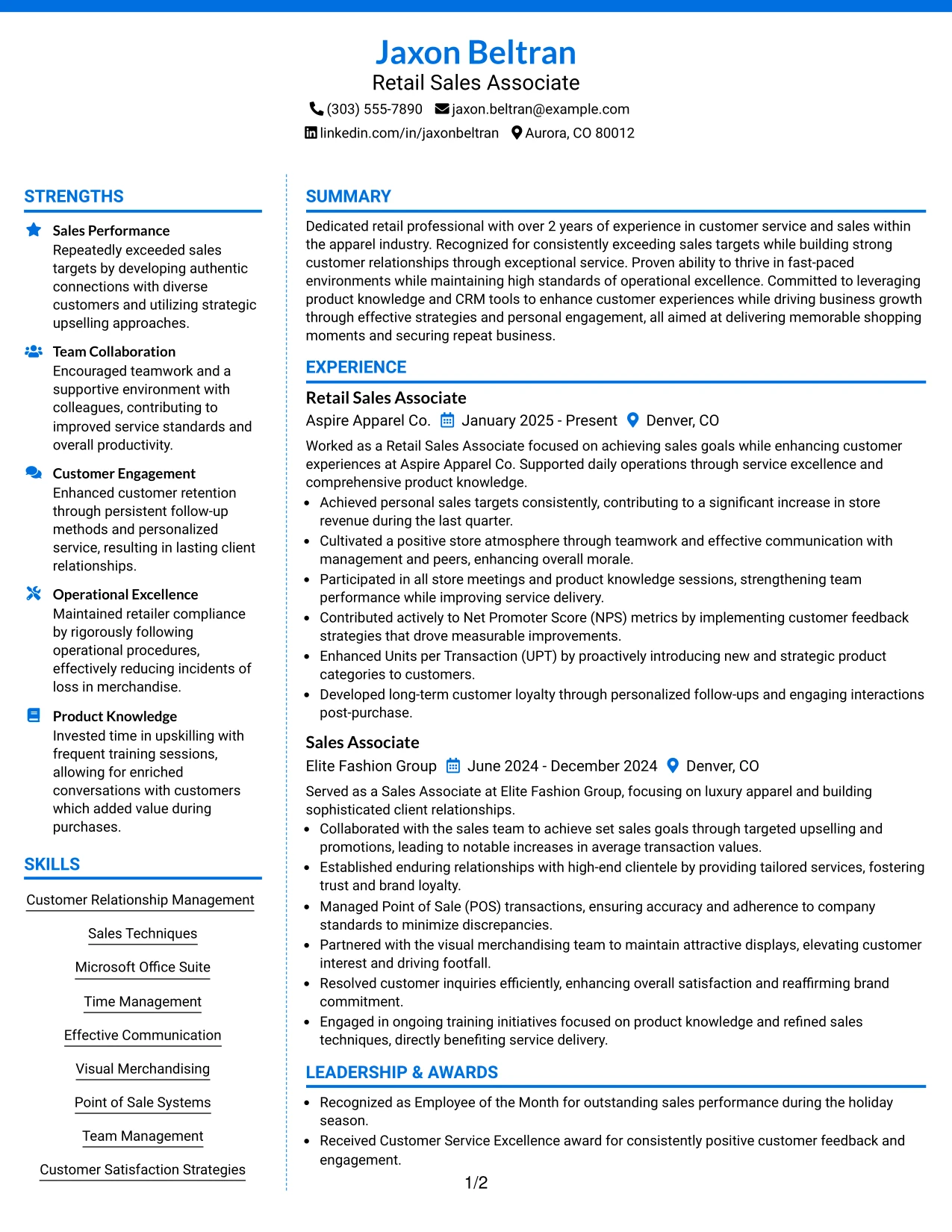 Resume Example Page 1