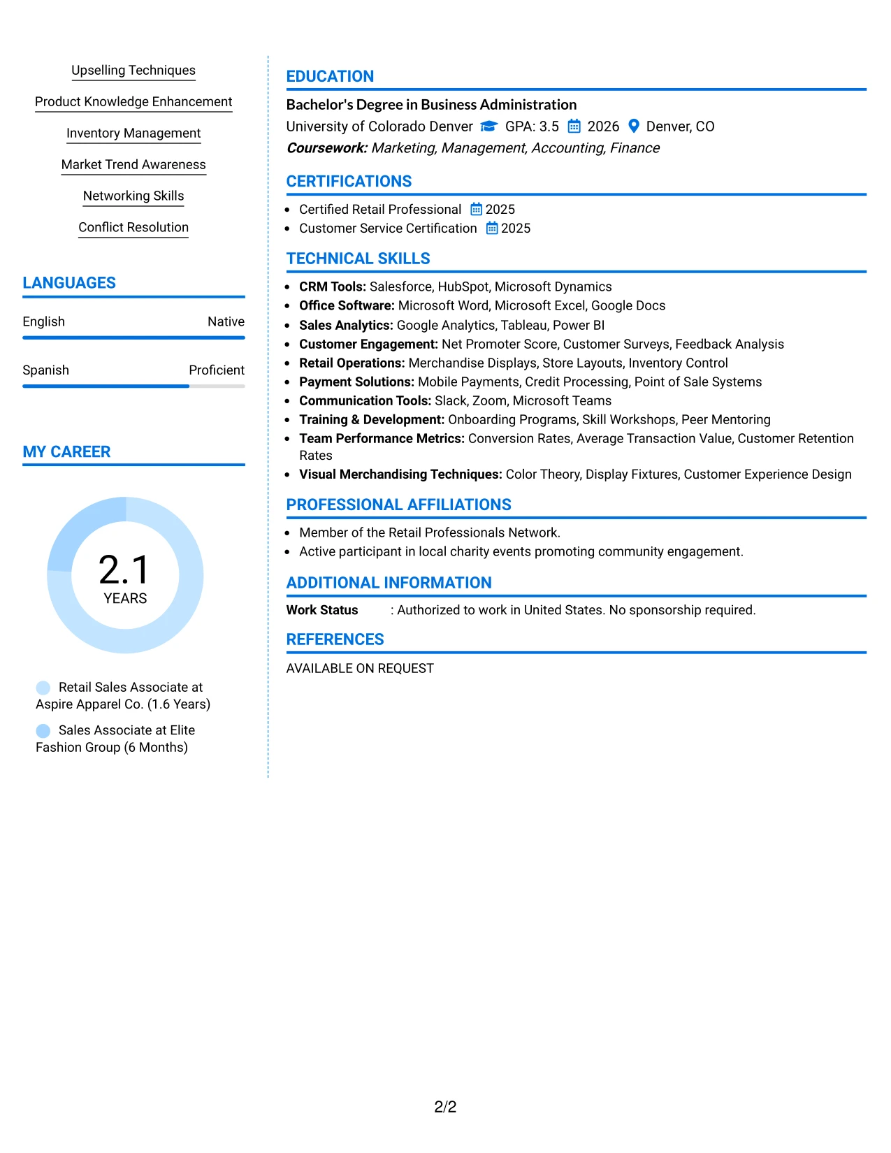 Resume Example Page 2