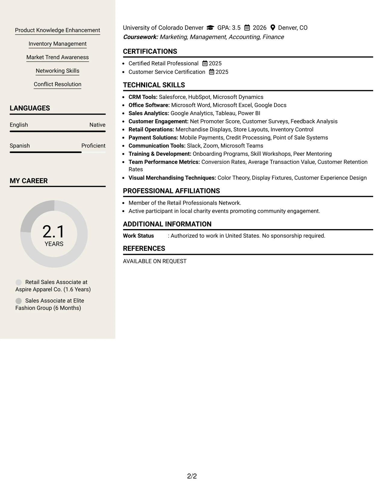 Resume Example Page 2