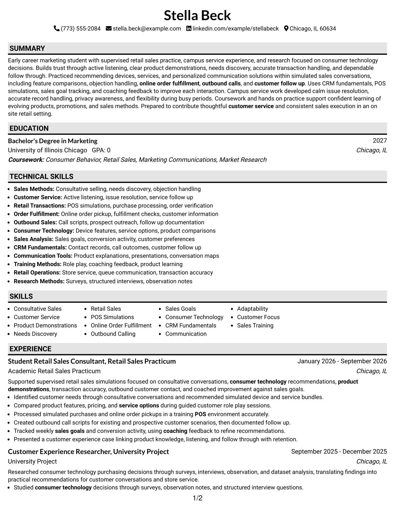 Resume Example Page 1