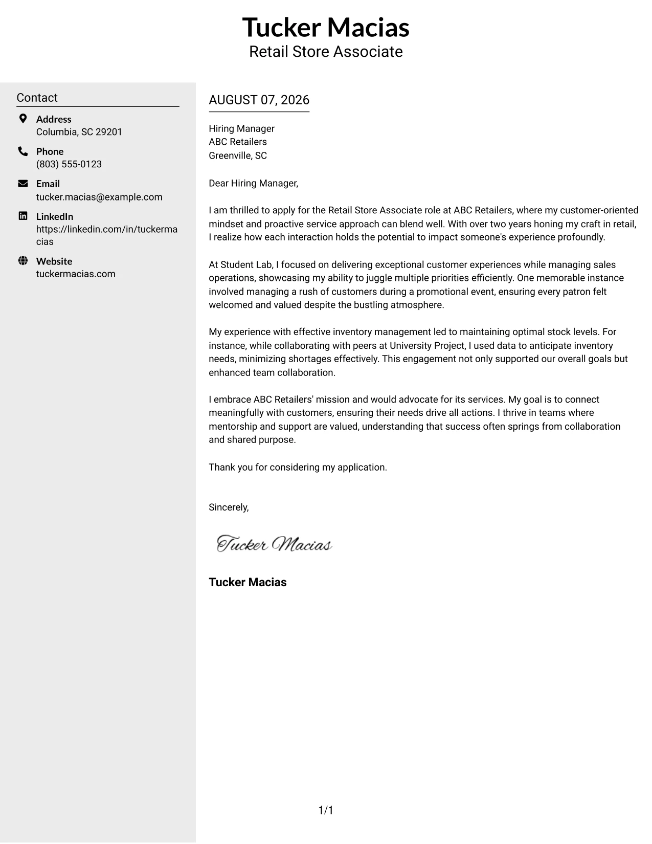 Resume Example Page 1