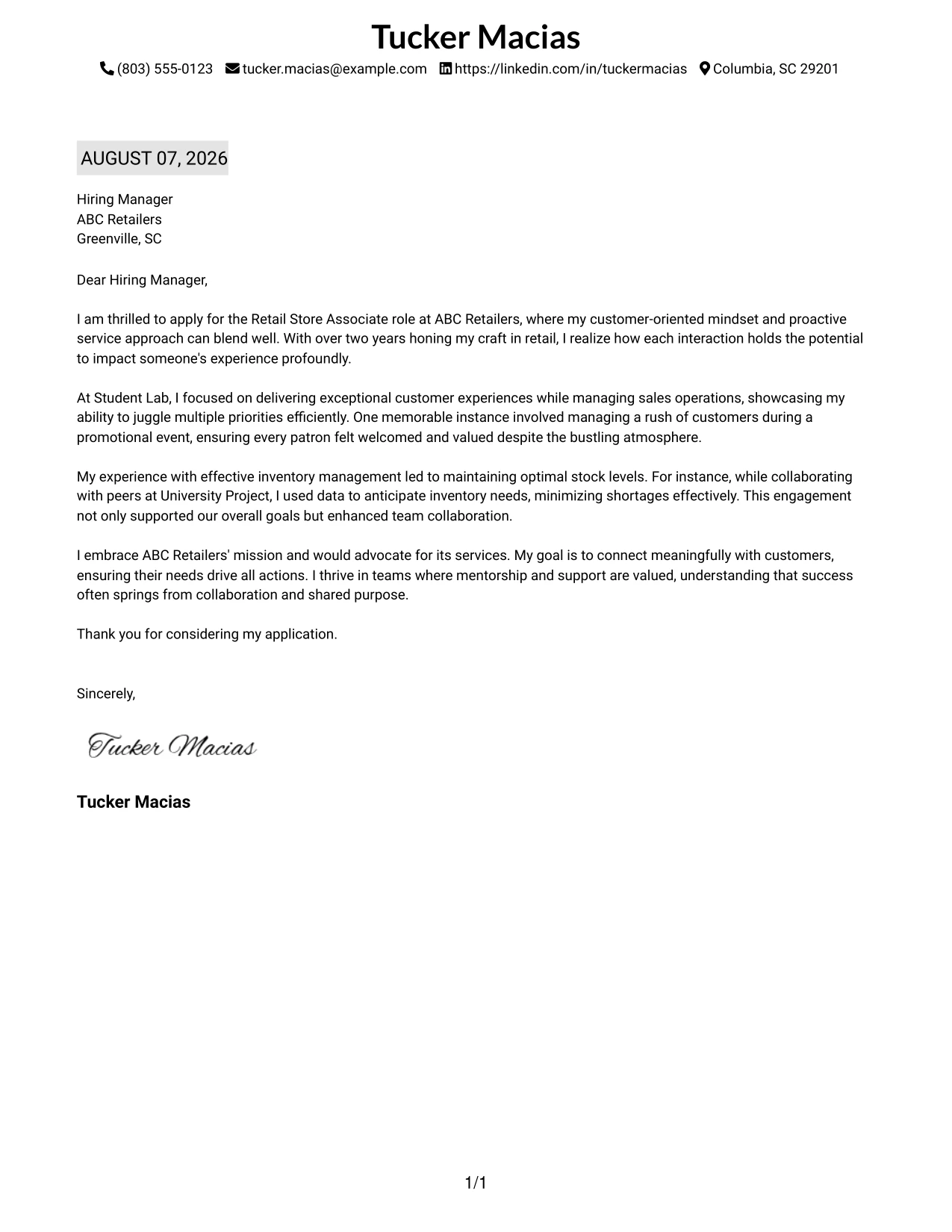 Resume Example Page 1