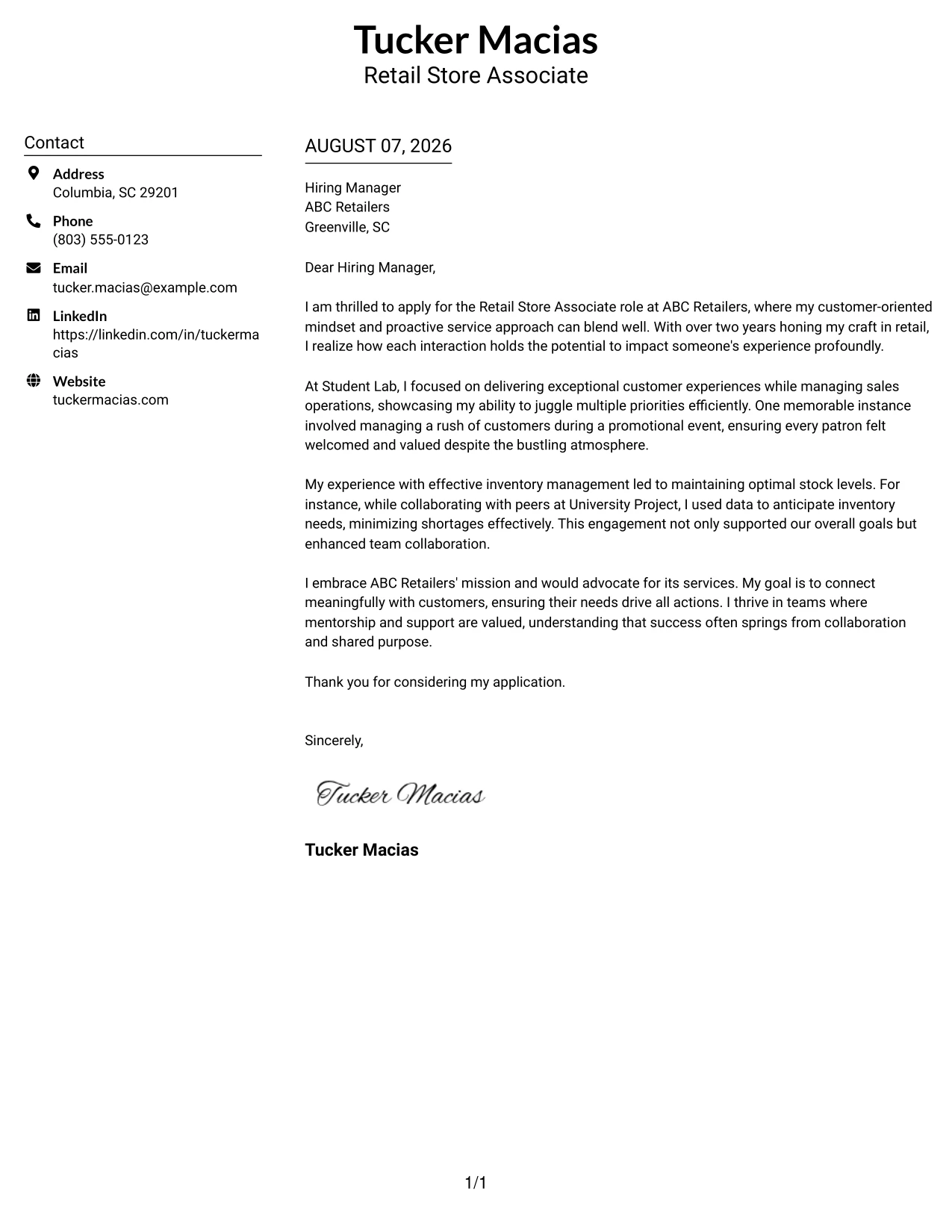 Resume Example Page 1