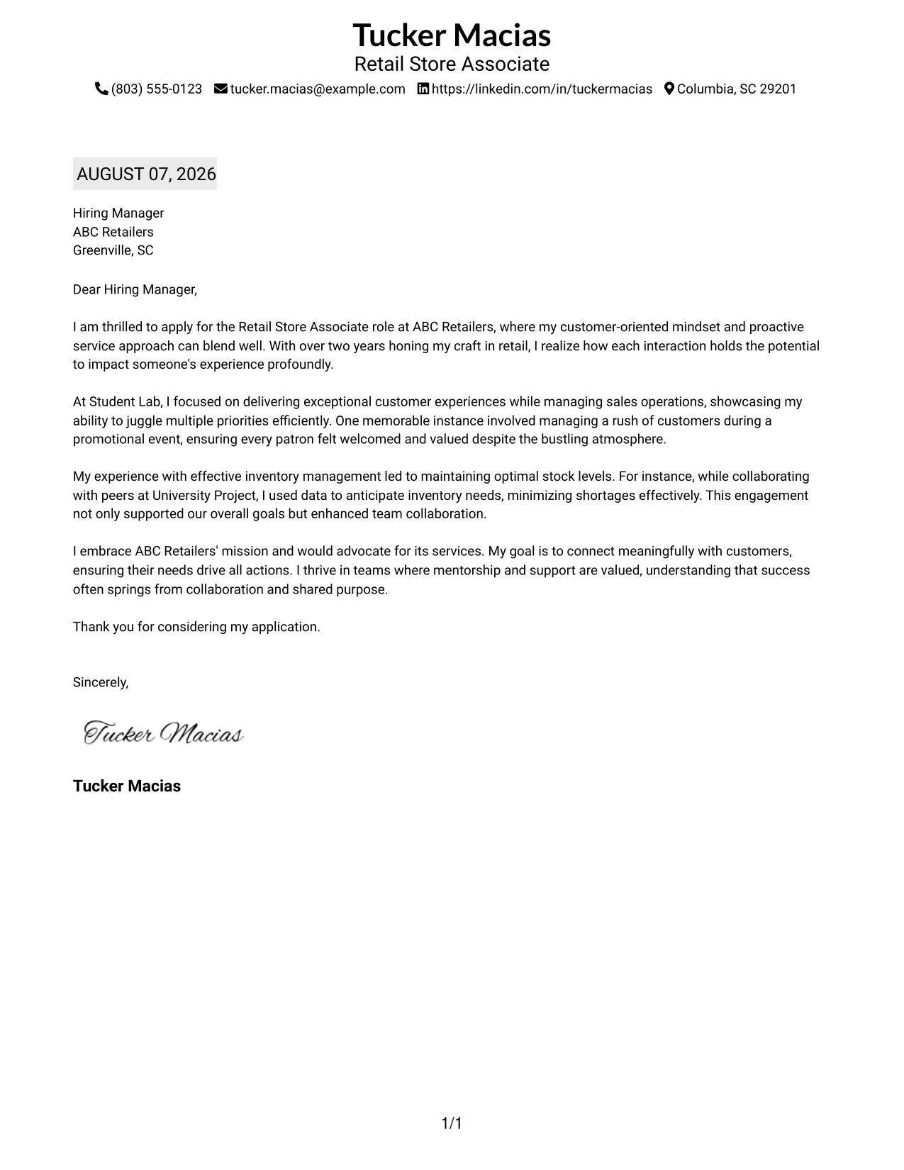 Resume Example Page 1