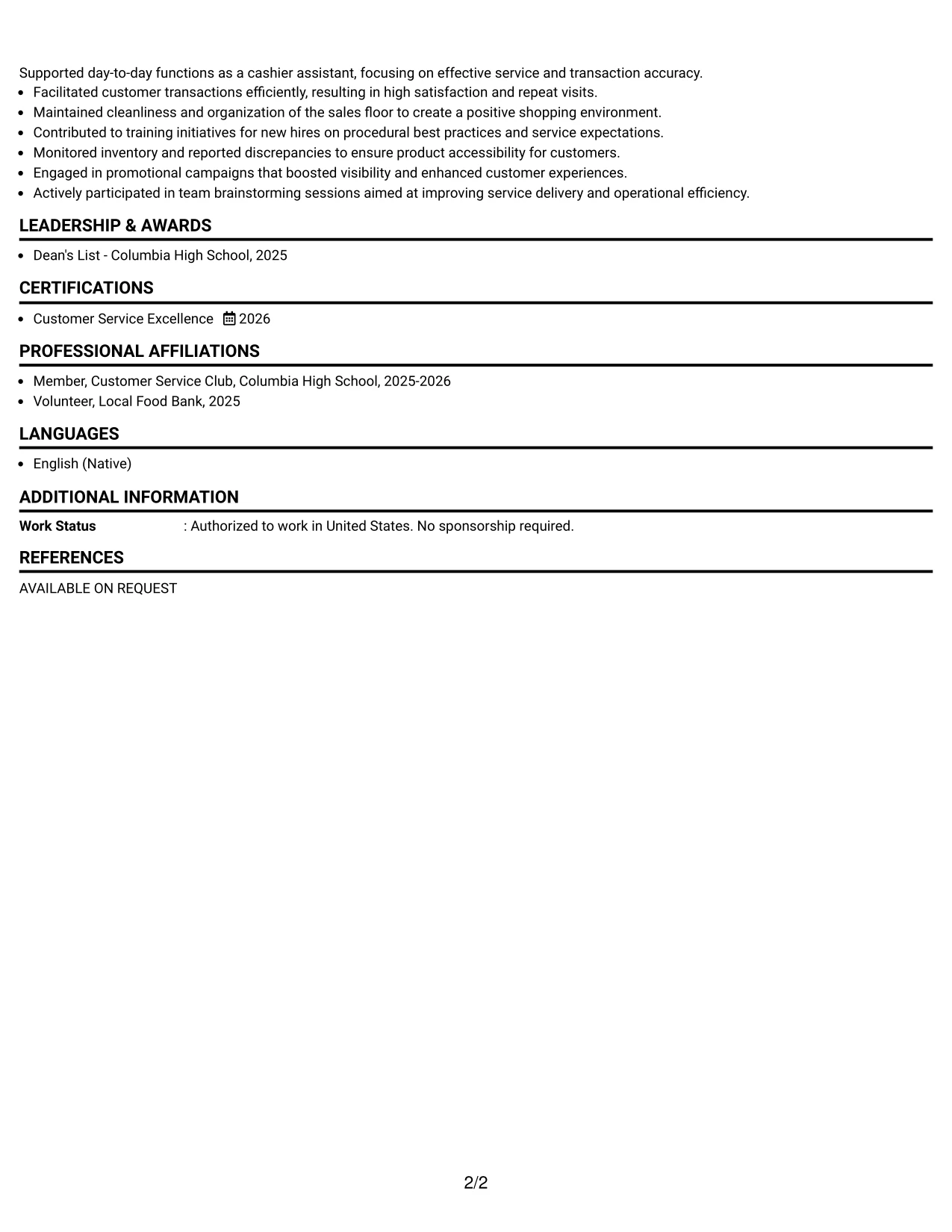 Resume Example Page 2