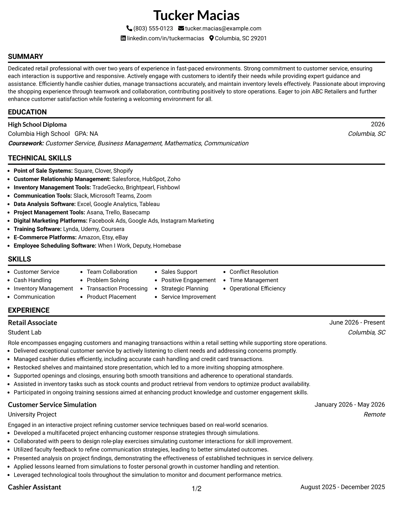 Resume Example Page 1