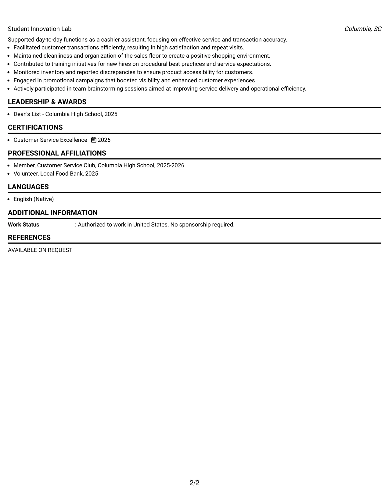 Resume Example Page 2