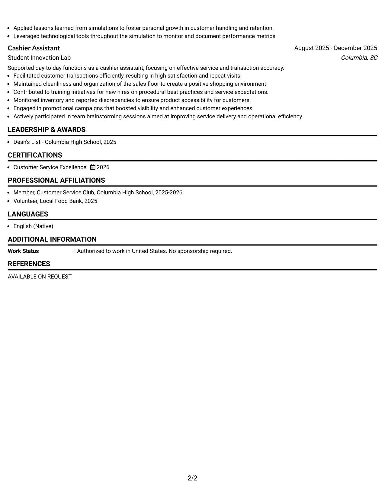 Resume Example Page 2