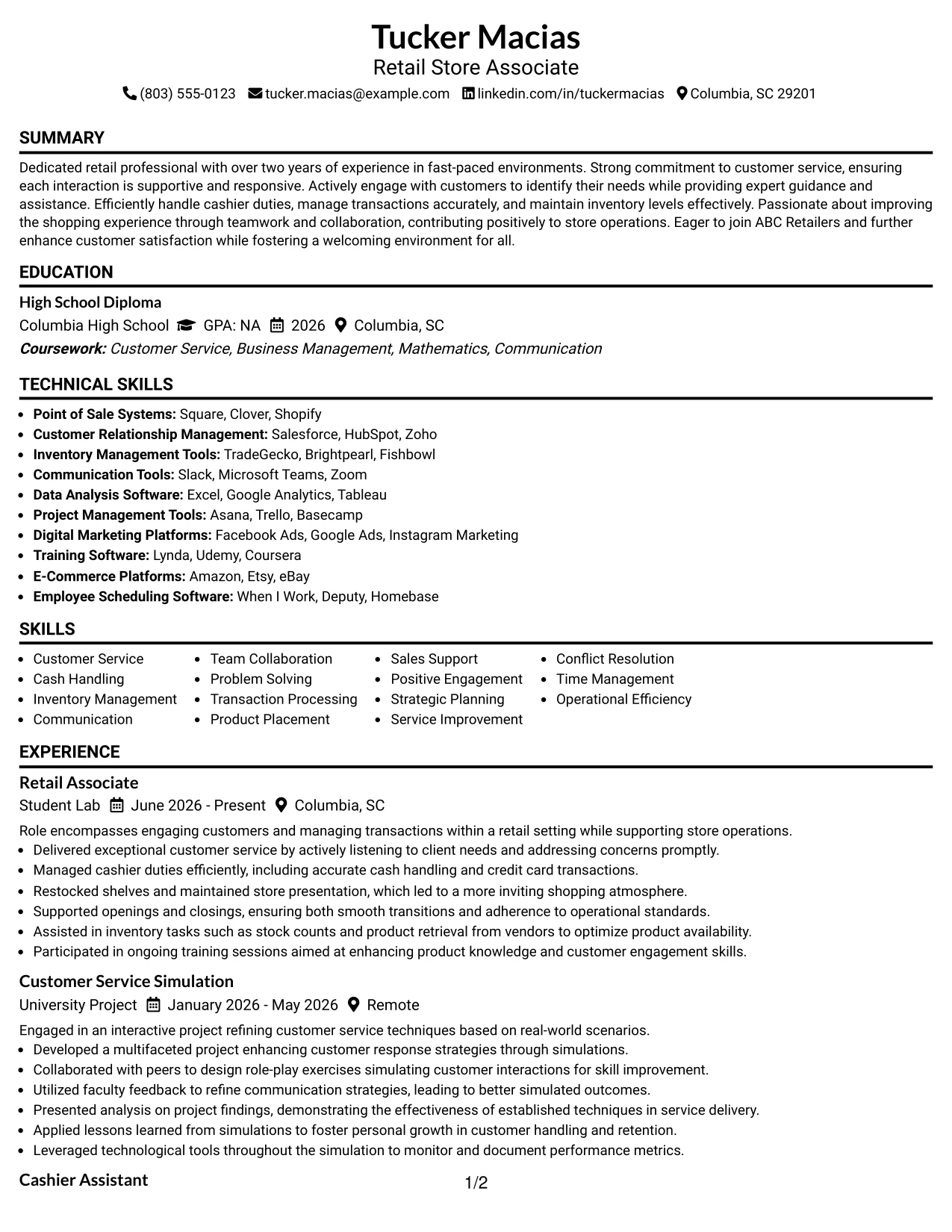 Resume Example Page 1