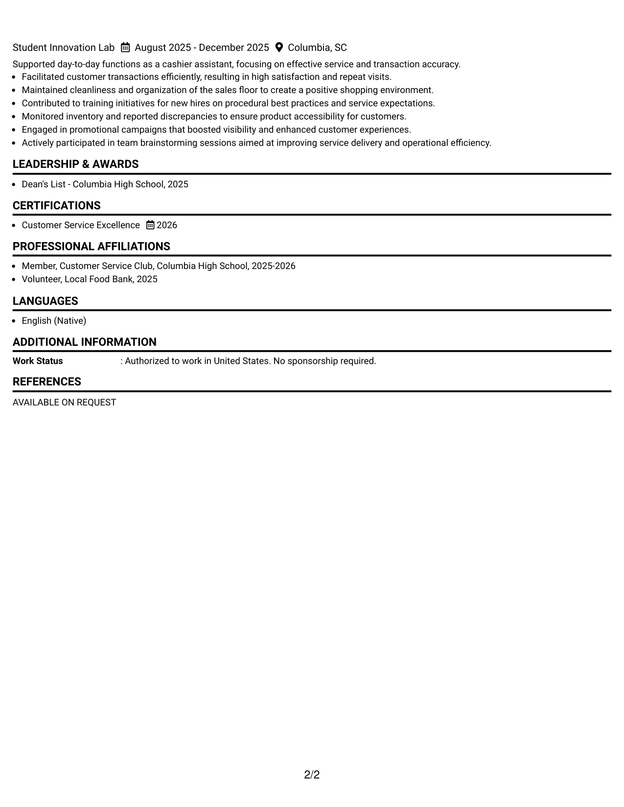 Resume Example Page 2