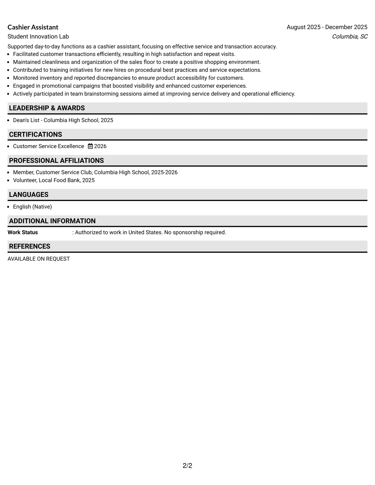 Resume Example Page 2