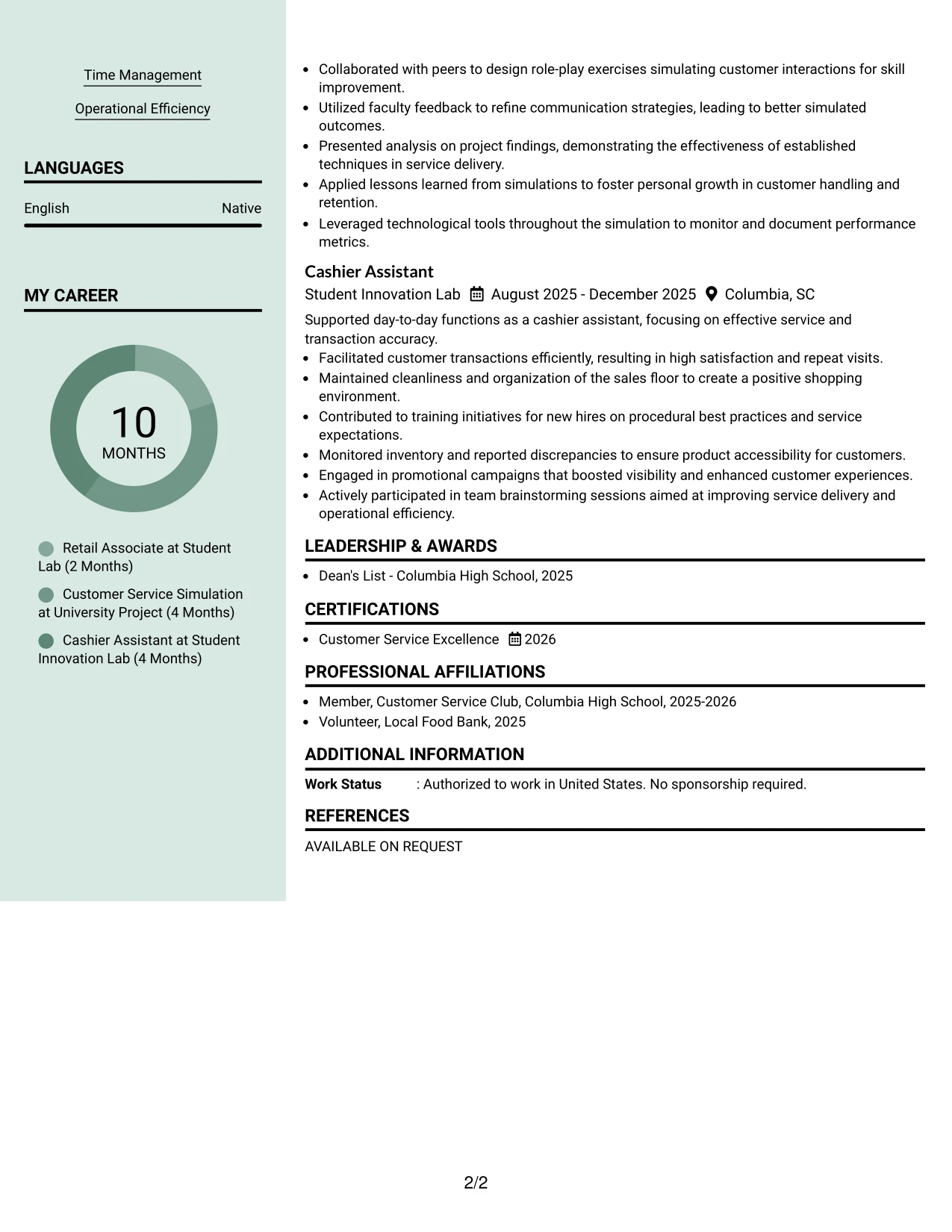Resume Example Page 2